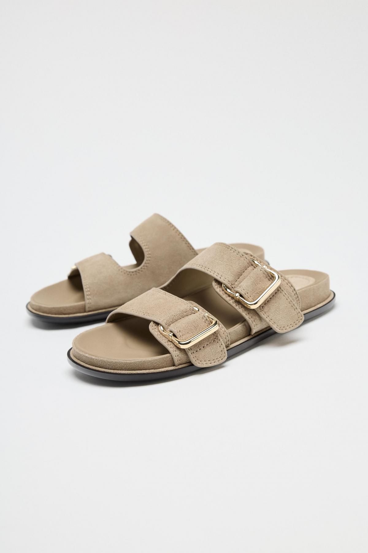 자라 스웨이드 스트랩 버클 플랫 샌들 2616/510 SAND BROWN - 상세 이미지 3