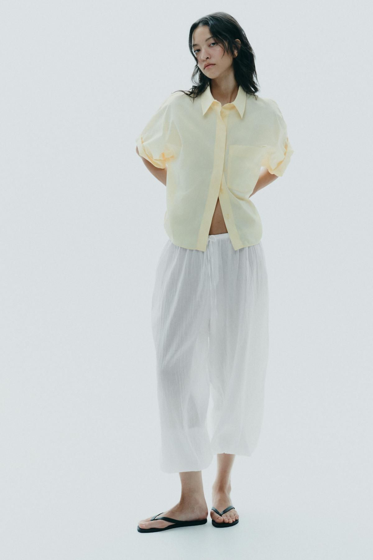 자라 미니멀 포켓 포플린 반팔 셔츠 7962/174 YELLOW - 상세 이미지 2