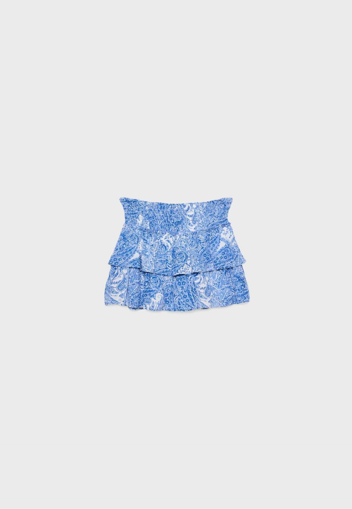 스트라디바리우스 러플 플라워 스모크 밴딩 미니 스커트 1369/476 ROYAL BLUE - 상품 이미지