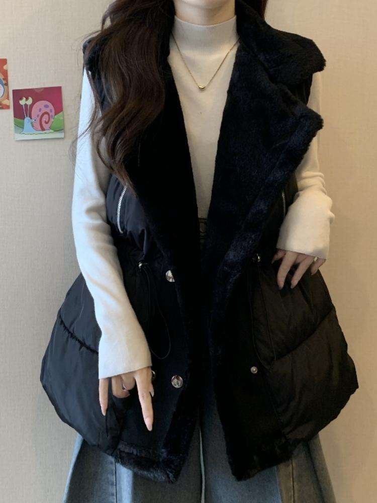 겨울조끼 빅사이즈 패딩조끼 누빔 베스트 퍼 카라 오프화이트 M - 상세 이미지 2
