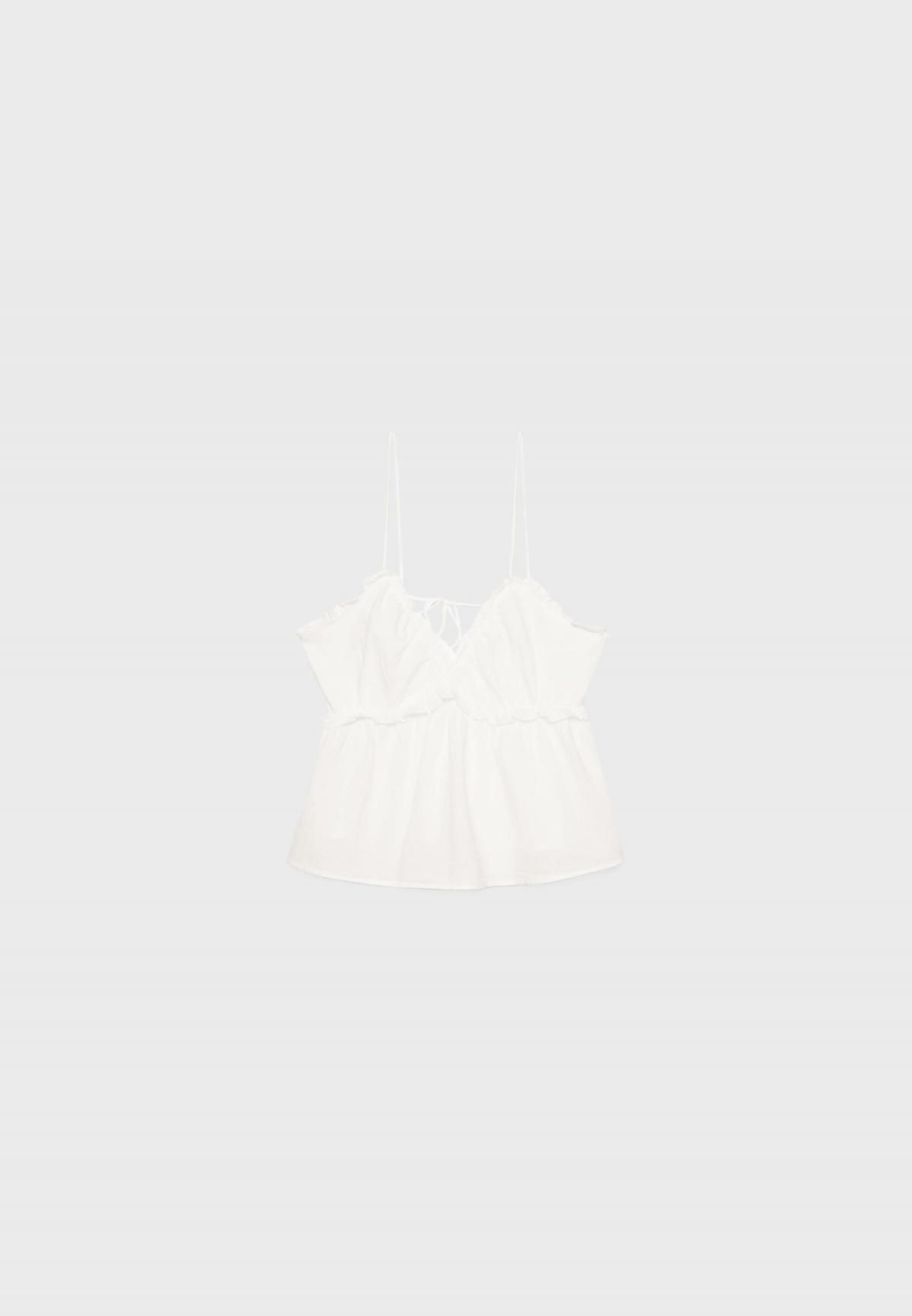 스트라디바리우스 러플 브이넥 슬리브리스 탑 스트랩타이 7149/600 WHITE - 상세 이미지 2