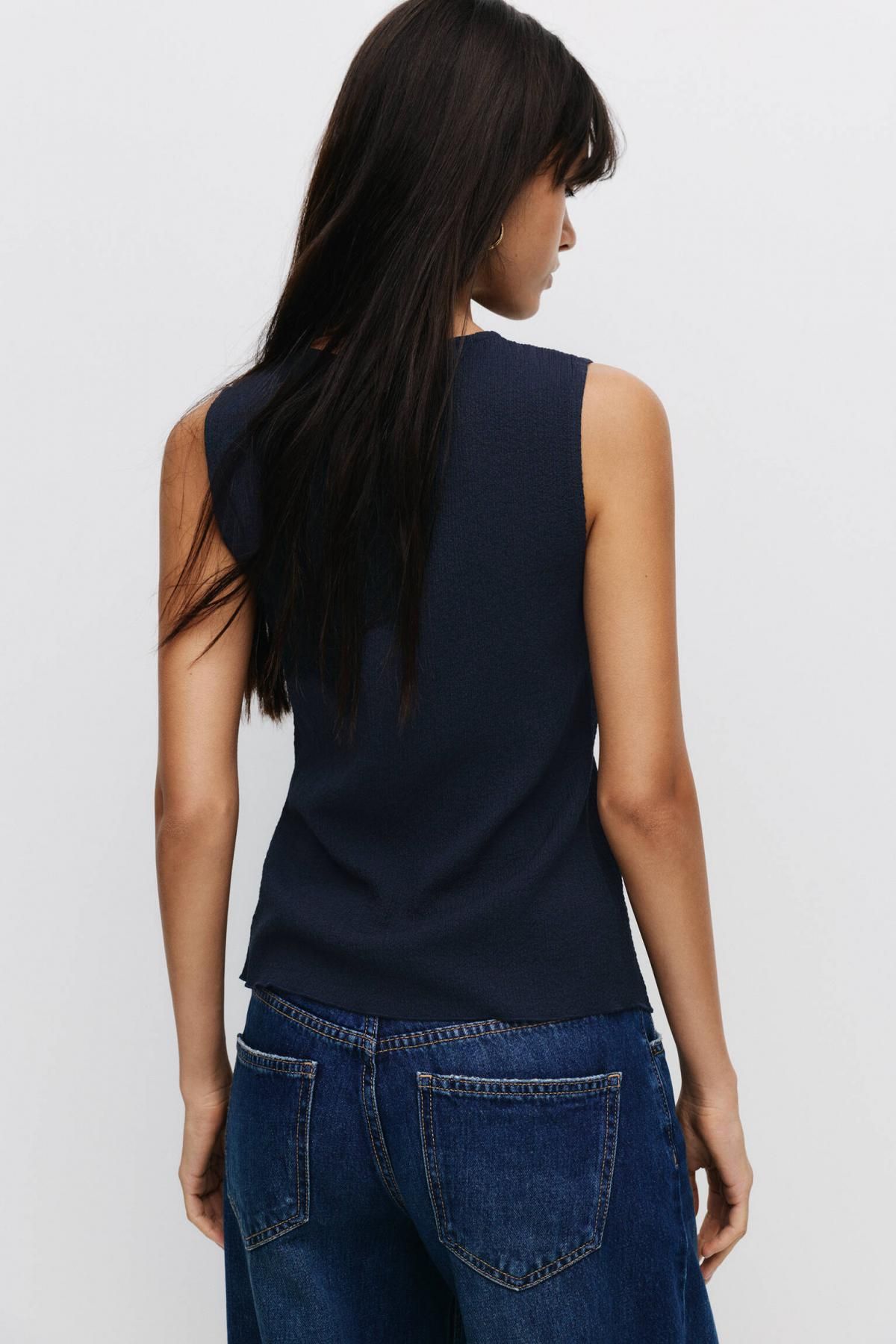 풀앤베어 미니멀 버튼 크레이프 민소매 탑 7151/334 NAVY - 상세 이미지 4