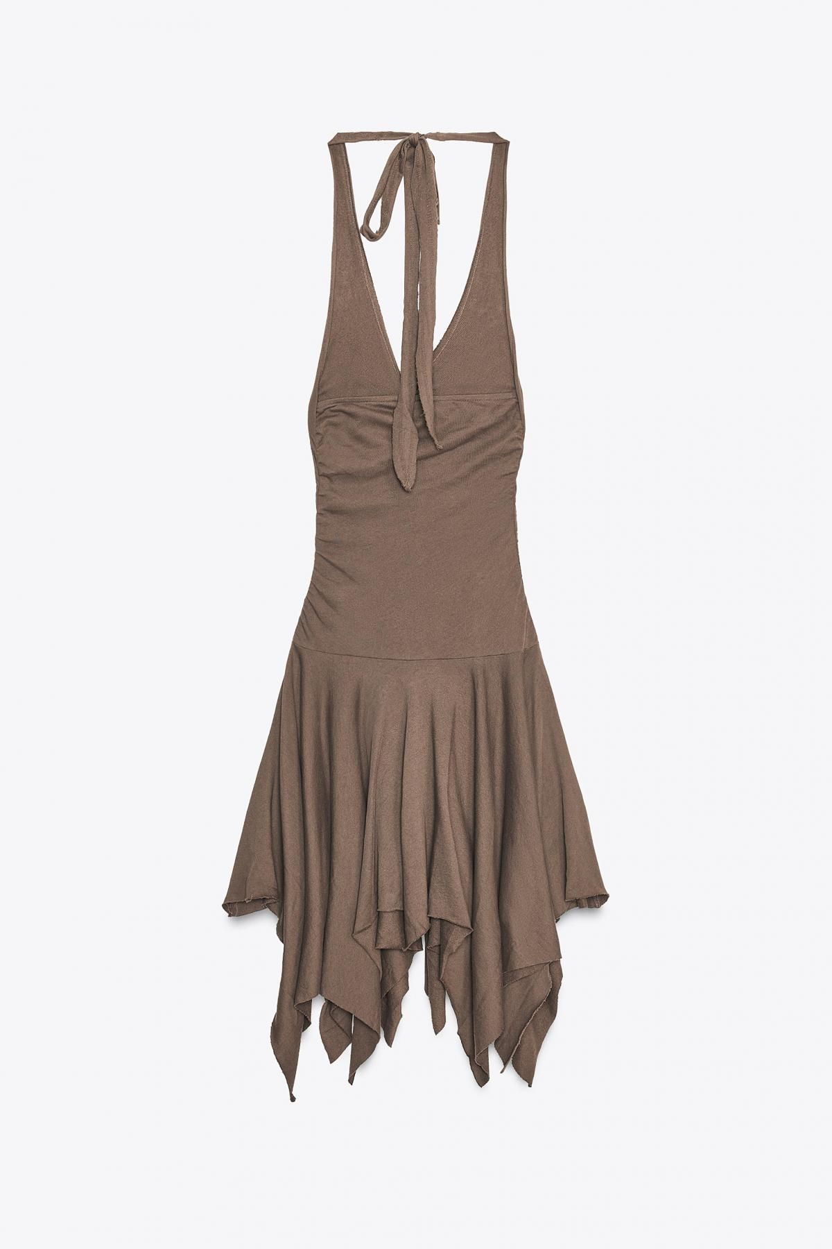 자라 비대칭 코튼 홀터넥 미니 원피스 4174/814 BROWN - 상세 이미지 5