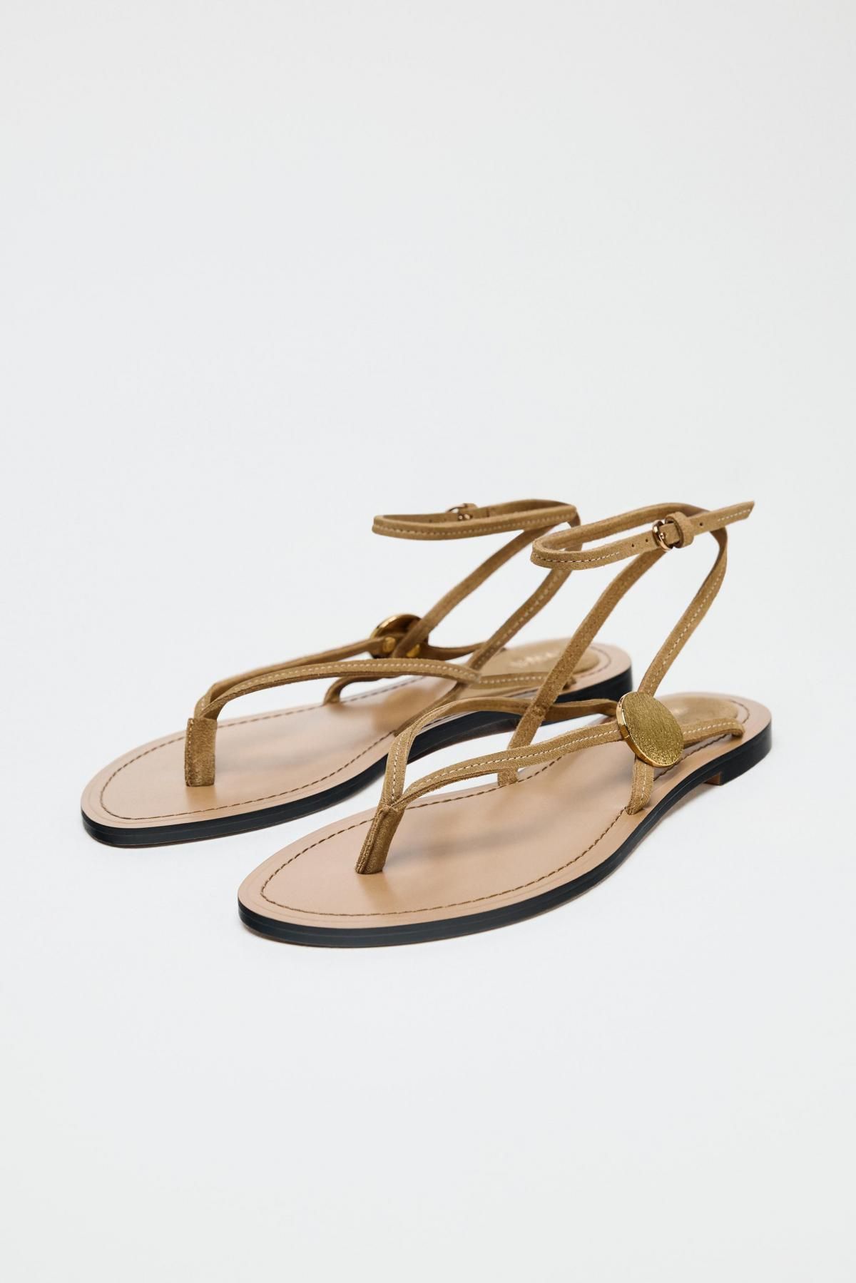 자라 스플릿 스웨이드 스트랩 샌들 메탈 장식 3615/510 SAND/BROWN - 상세 이미지 2