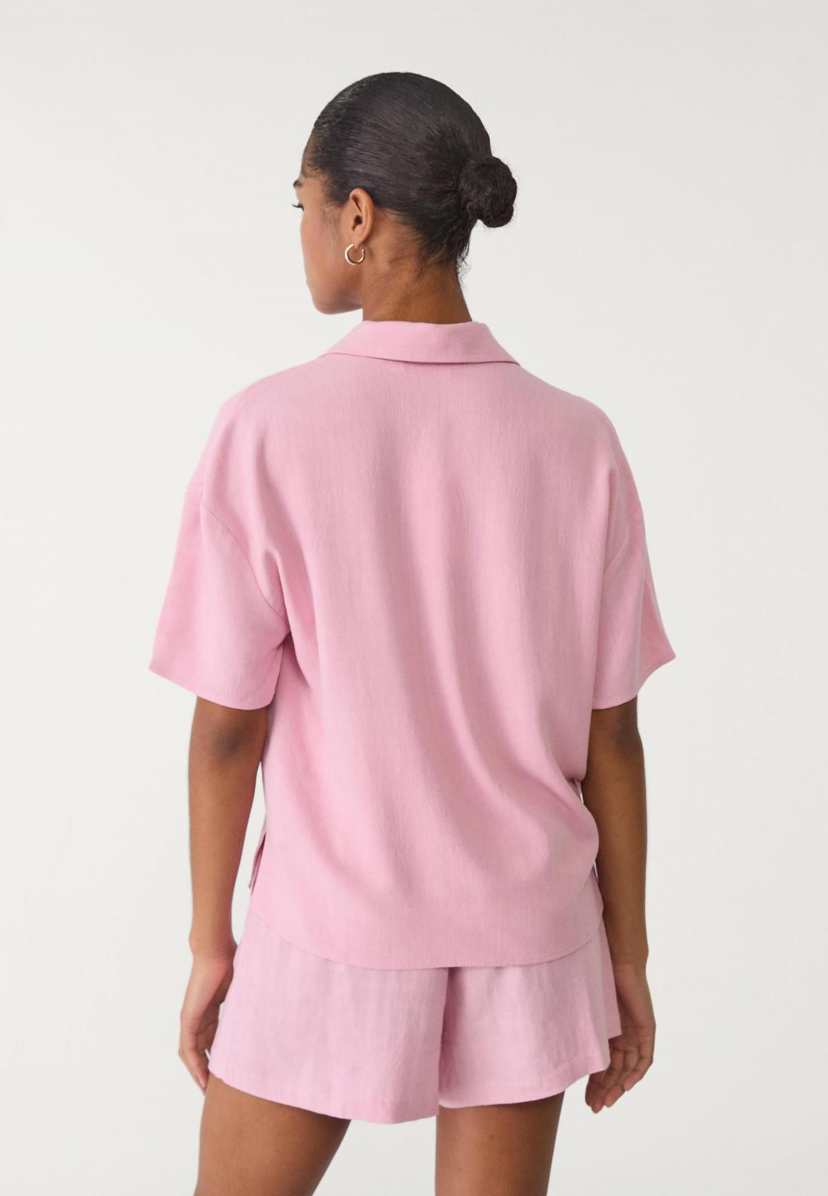 스트라디바리우스 러블리 린넨 블렌드 핑크 반팔 셔츠 2006/741 PASTEL PINK - 상세 이미지 3