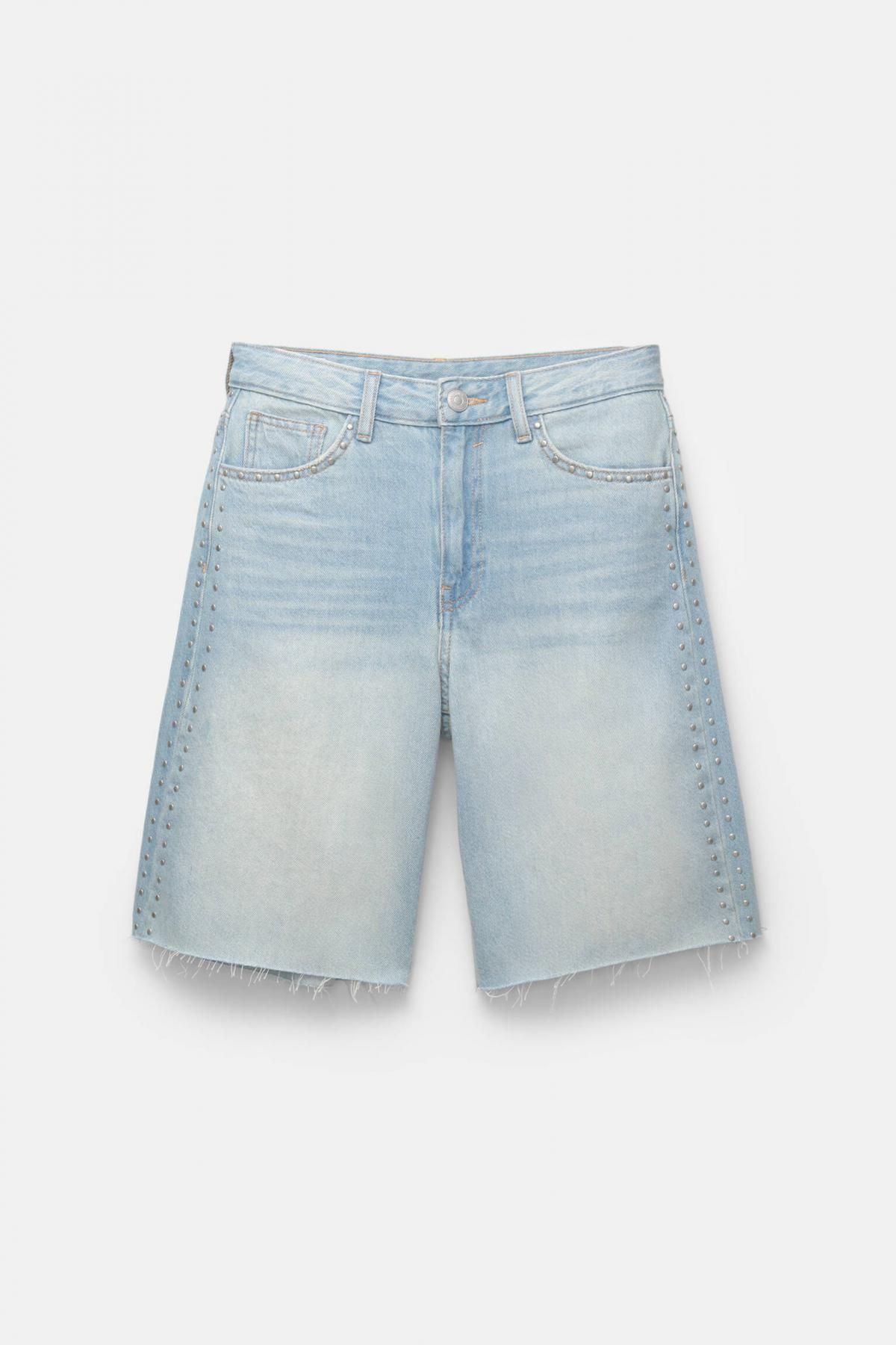 풀앤베어 트렌디 연청 배기핏 스터드 버뮤다 데님 반바지 7698/305 PALE BLUE - 상품 이미지