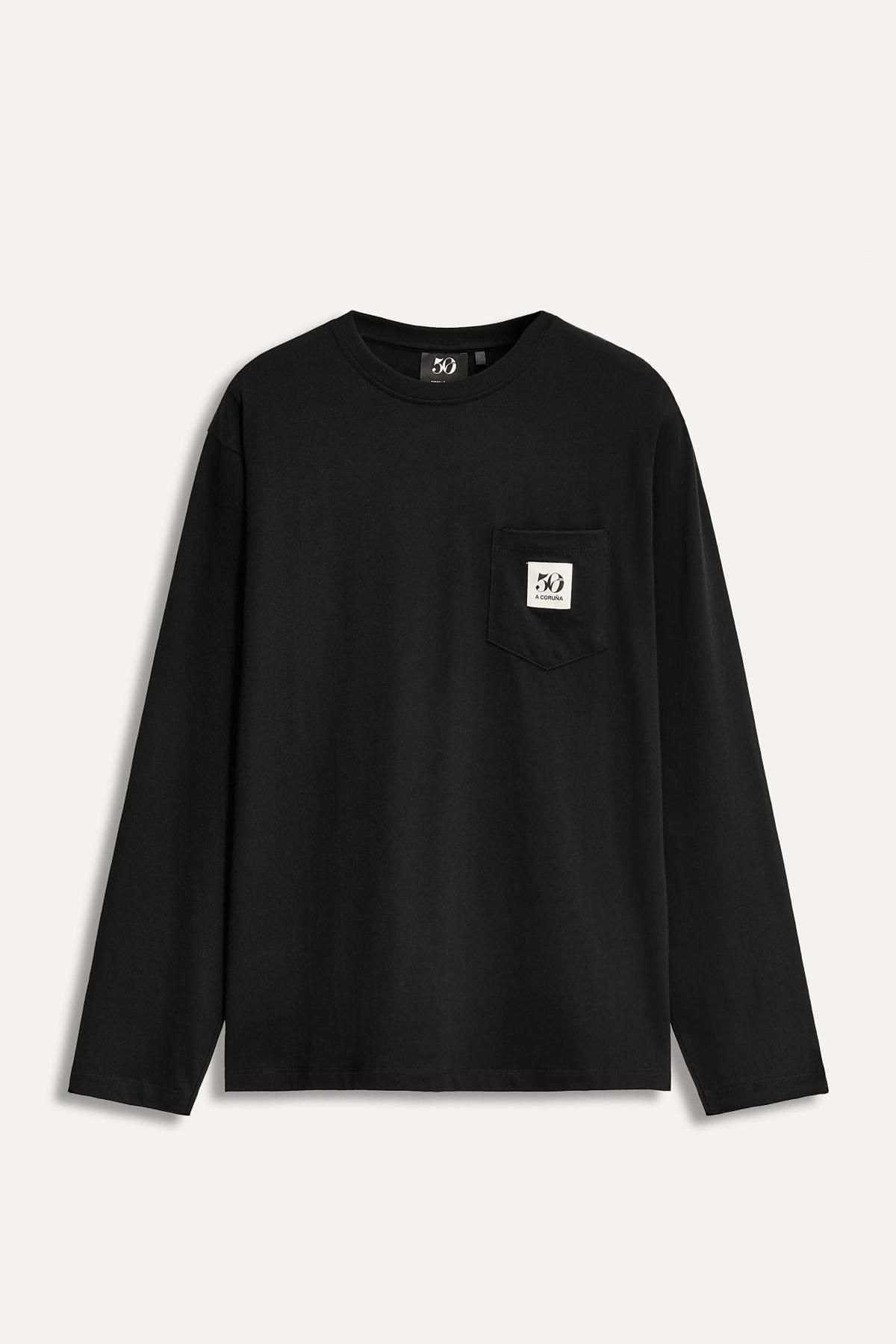 자라 50주년 포켓 패치 베이직 코튼 긴팔 티셔츠 0085/012 BLACK - 메인 이미지