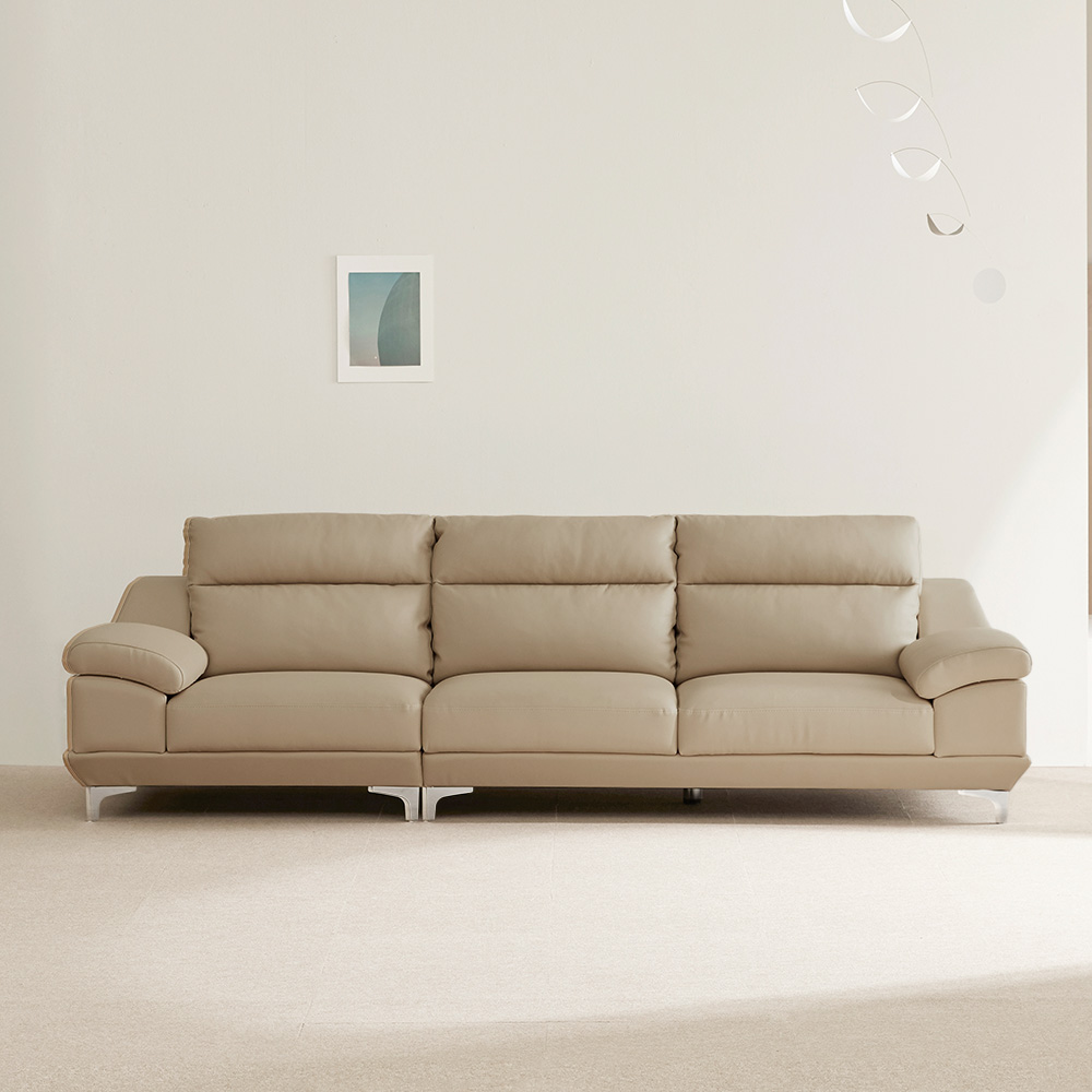 동서가구 뉴테라 천연면피가죽 소파 스툴미포함, 베이지, 4인용