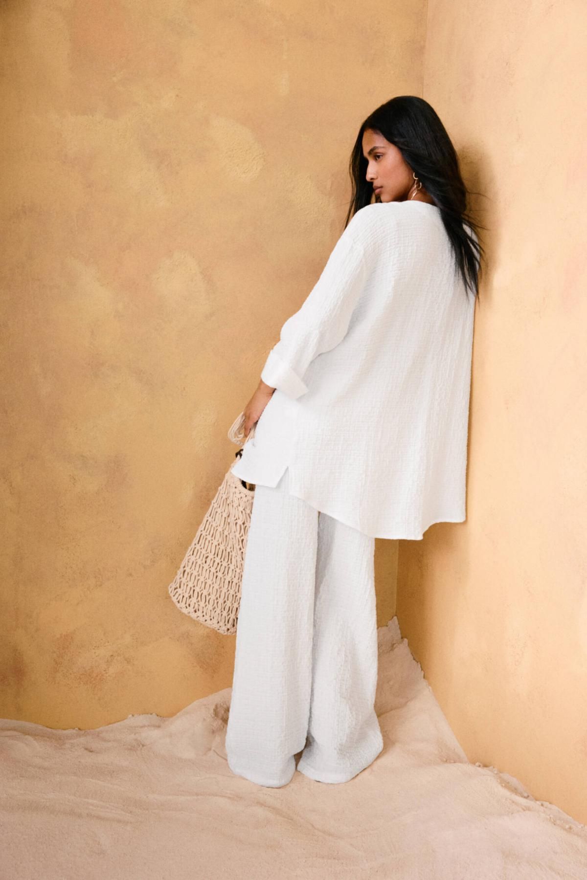 풀앤베어 미니멀 와이드핏 스트레이트 슬랙스 밴딩 웨이스트 팬츠 7675/201 WHITE - 상세 이미지 2