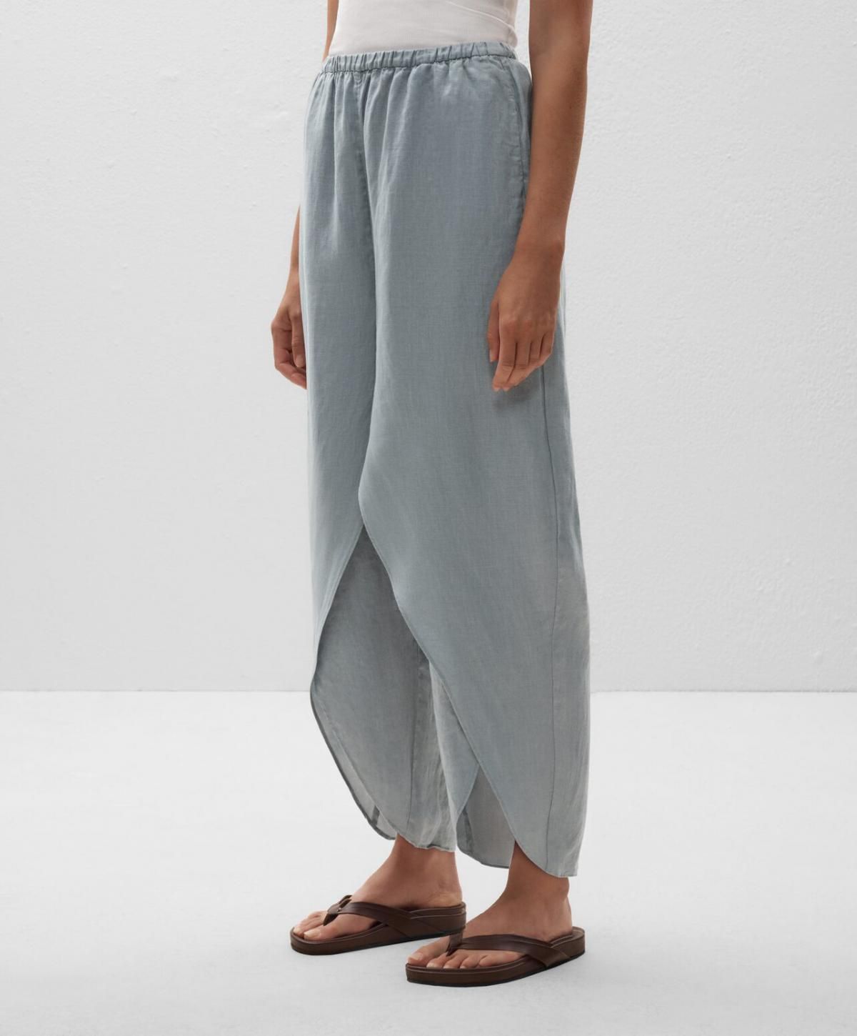 오이쇼 린넨 와이드 배럴 팬츠 라운드 슬릿 밴딩 3361/873 BLUEGREY - 상품 이미지