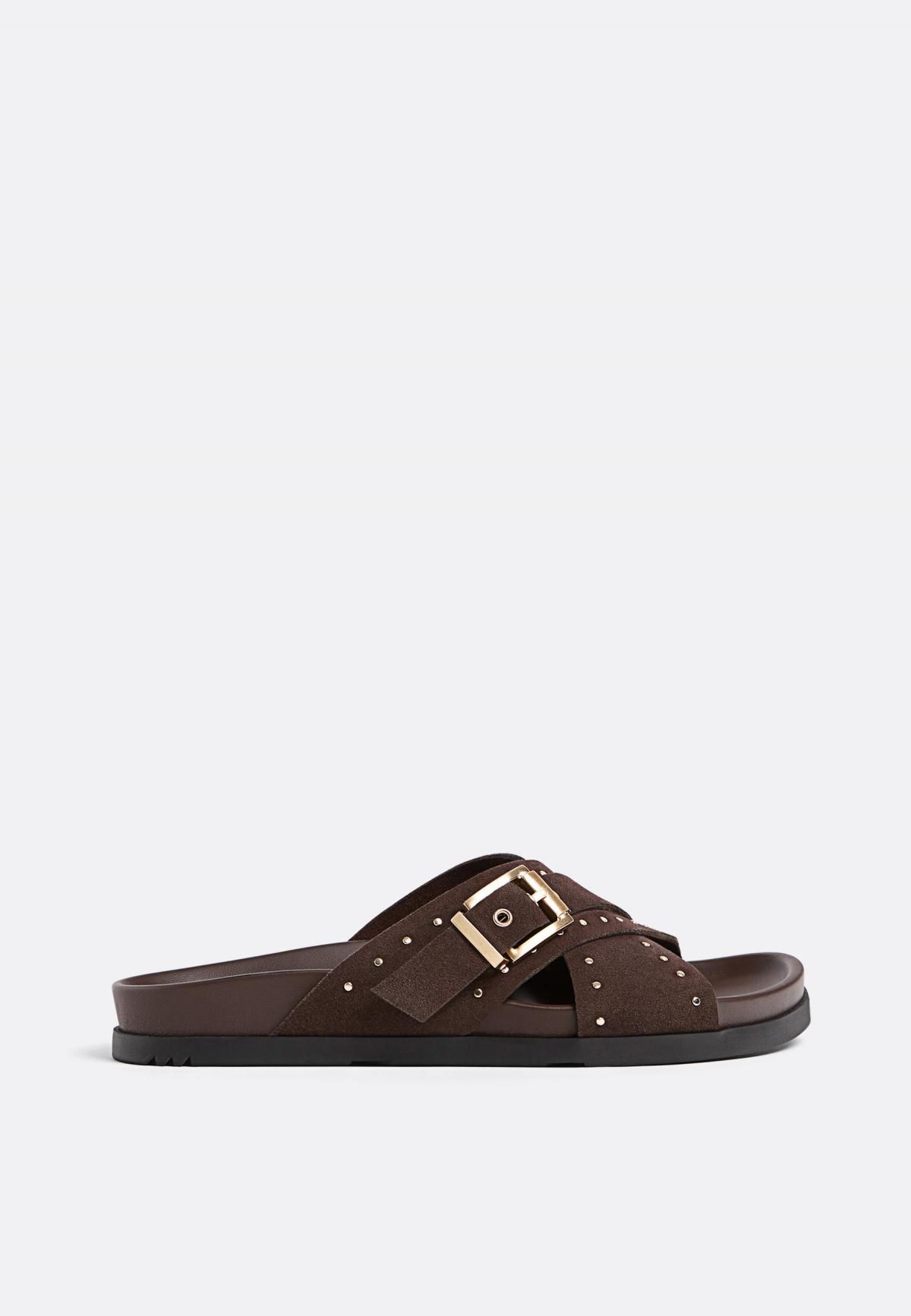 스트라디바리우스 브라운 스터드 레더 크로스 스트랩 슬라이드 샌들 9798/678 BROWN - 메인 이미지