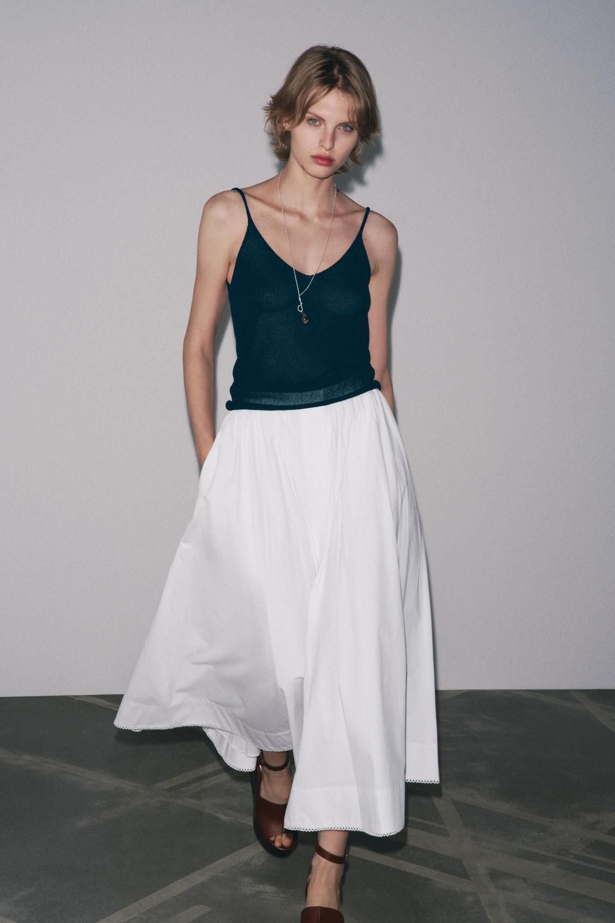 자라 미디멀 화이트 포플린 미디 스커트 2731/106 WHITE - 상세 이미지 2