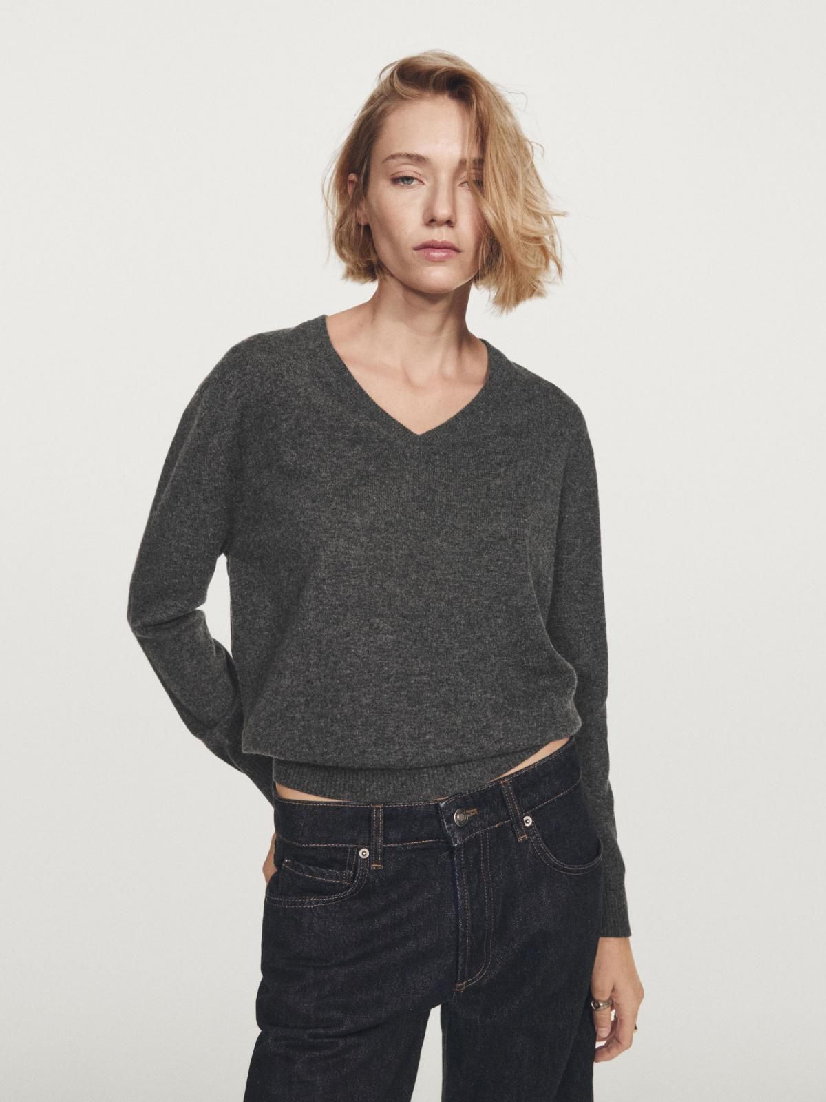 마시모두띠 프리미엄 캐시미어 브이넥 니트 스웨터 5605/565 MEDIUM GREY - 상세 이미지 3