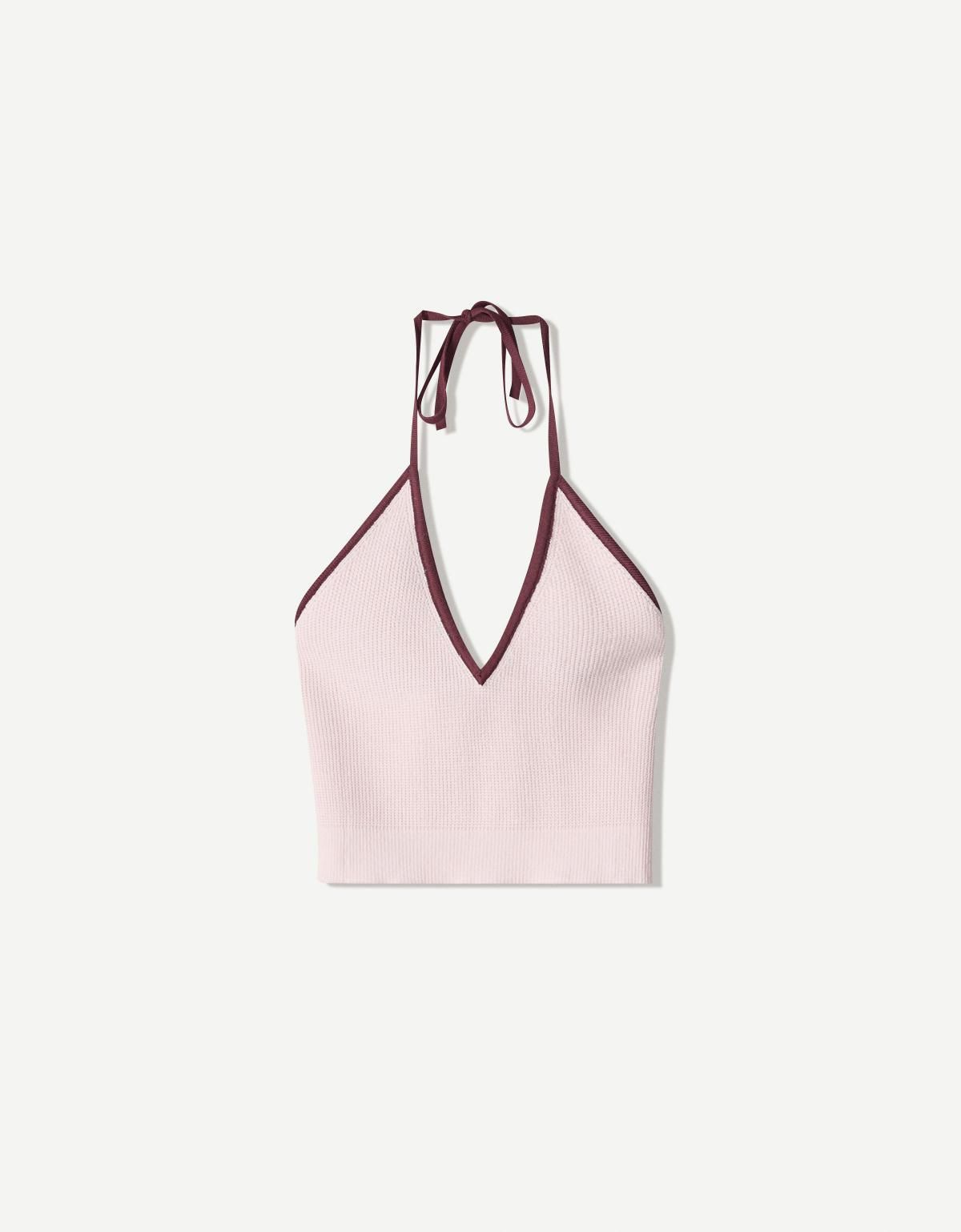 버쉬카 배색 홀터넥 민소매 크롭 탑 3955/663 PINK - 메인 이미지