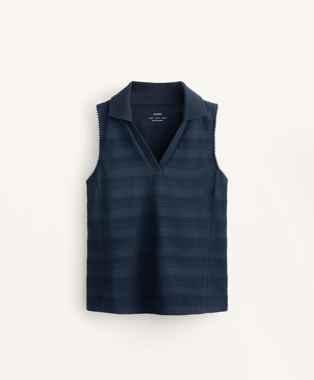 오이쇼 코튼 자카드 V넥 슬리브리스 폴로 셔츠 3106/731 NAVY - 메인 이미지