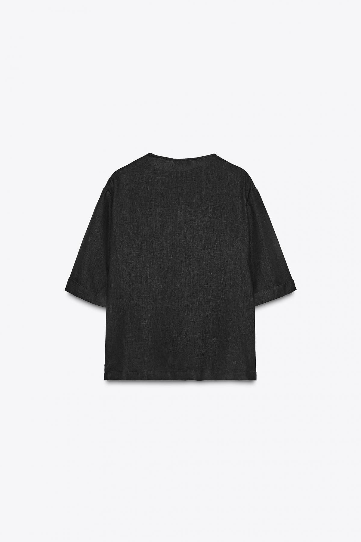 자라 린넨 라운드넥 반팔 티셔츠 4786/118 BLACK - 상세 이미지 4