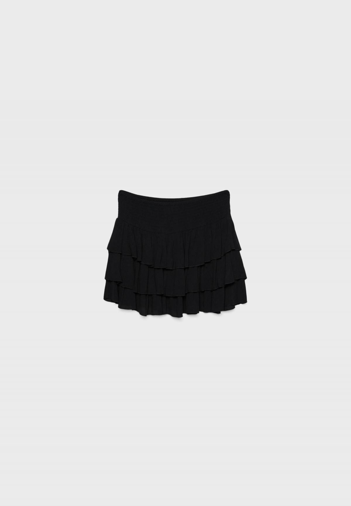 스트라디바리우스 미드라이즈 밴딩 러플 미니 스커트 7396/560 BLACK - 상세 이미지 2