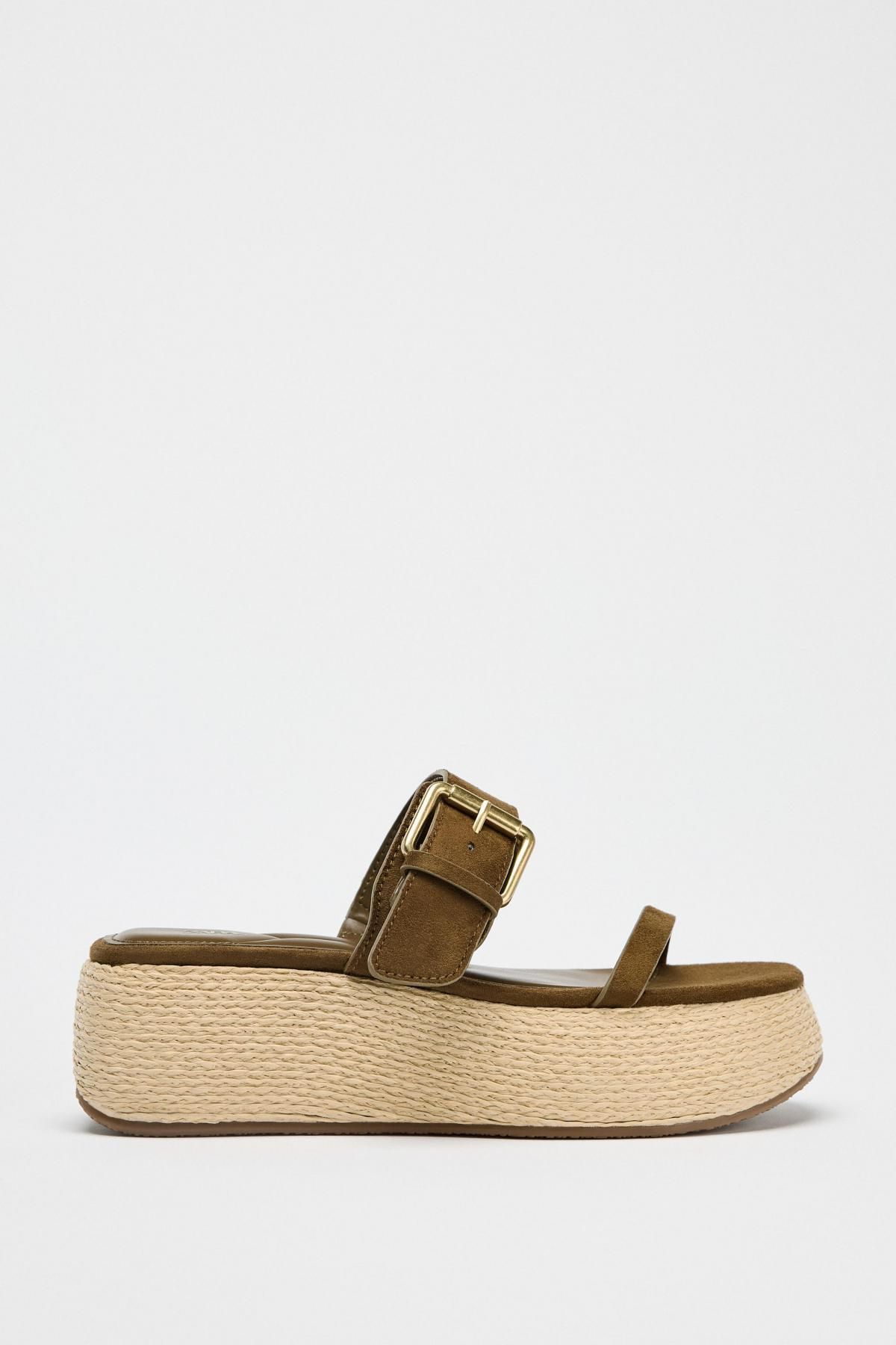 자라 라피아 플랫폼 스트랩 샌들 2352/610 KHAKI GREEN - 메인 이미지