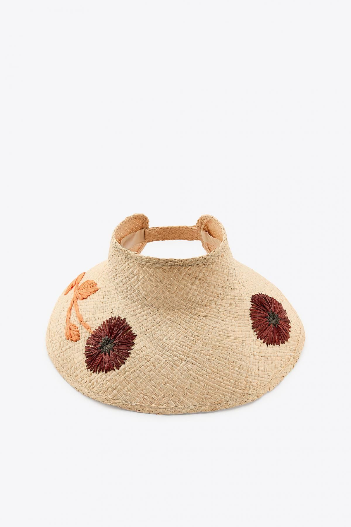 자라 플로럴 라탄 썬캡 자수 와이드브림 3920/132 LIGHT BEIGE - 메인 이미지