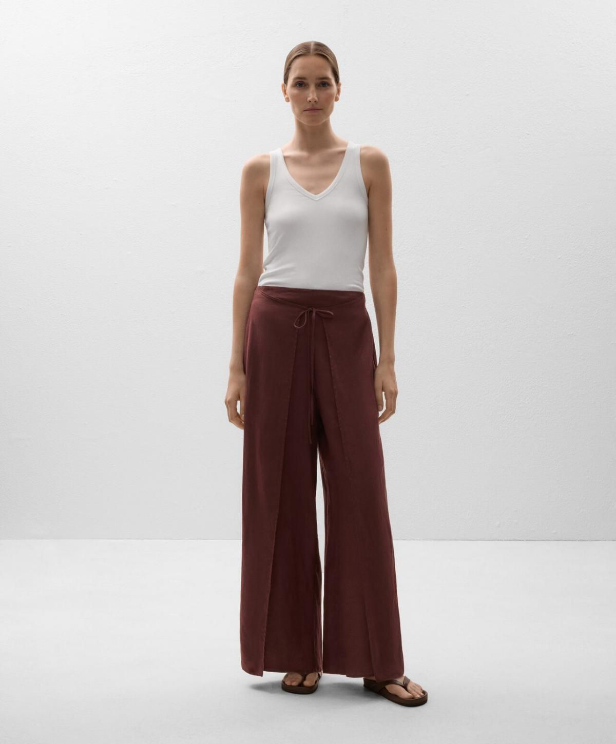 오이쇼 린넨 와이드 레이어드 스트레이트 팬츠 3331/873 CHOCOLATE - 상세 이미지 2