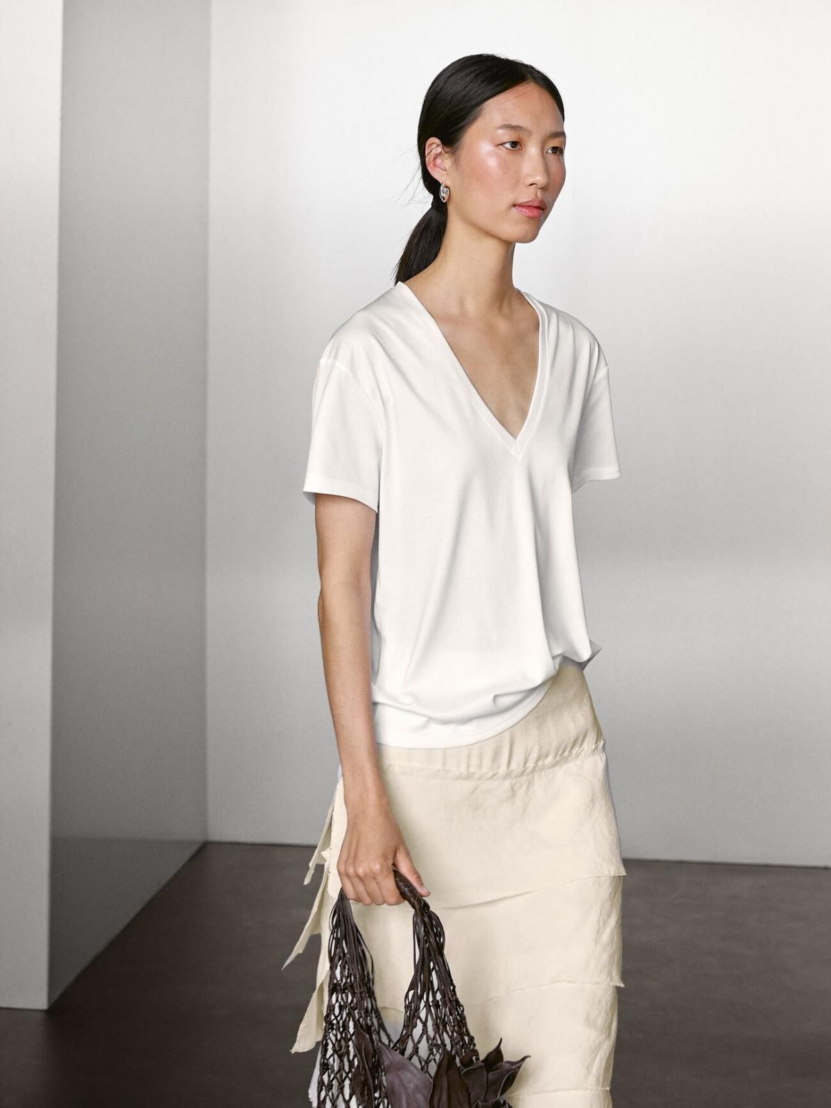 마시모두띠 베이직 100COTTON 브이넥 반팔 티셔츠 6831/935 WHITE - 상세 이미지 3