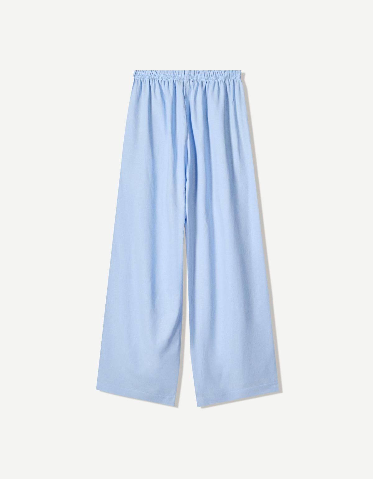 버쉬카 라이트 블루 린넨 블렌드 와이드 밴딩 팬츠 0093/741 LIGHT BLUE - 상세 이미지 4
