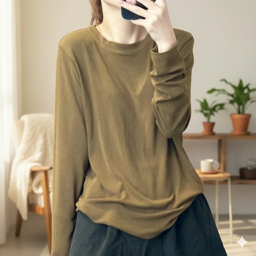 라운드넥티셔츠 봄 가을 간절기 이너티 여성 스판 쭉티 9238 - 상품 이미지