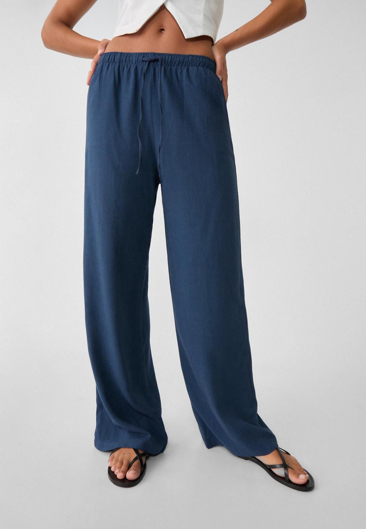 스트라디바리우스 린넨 블렌드 와이드 밴딩 팬츠 1235/271 NAVY BLUE - 상품 이미지