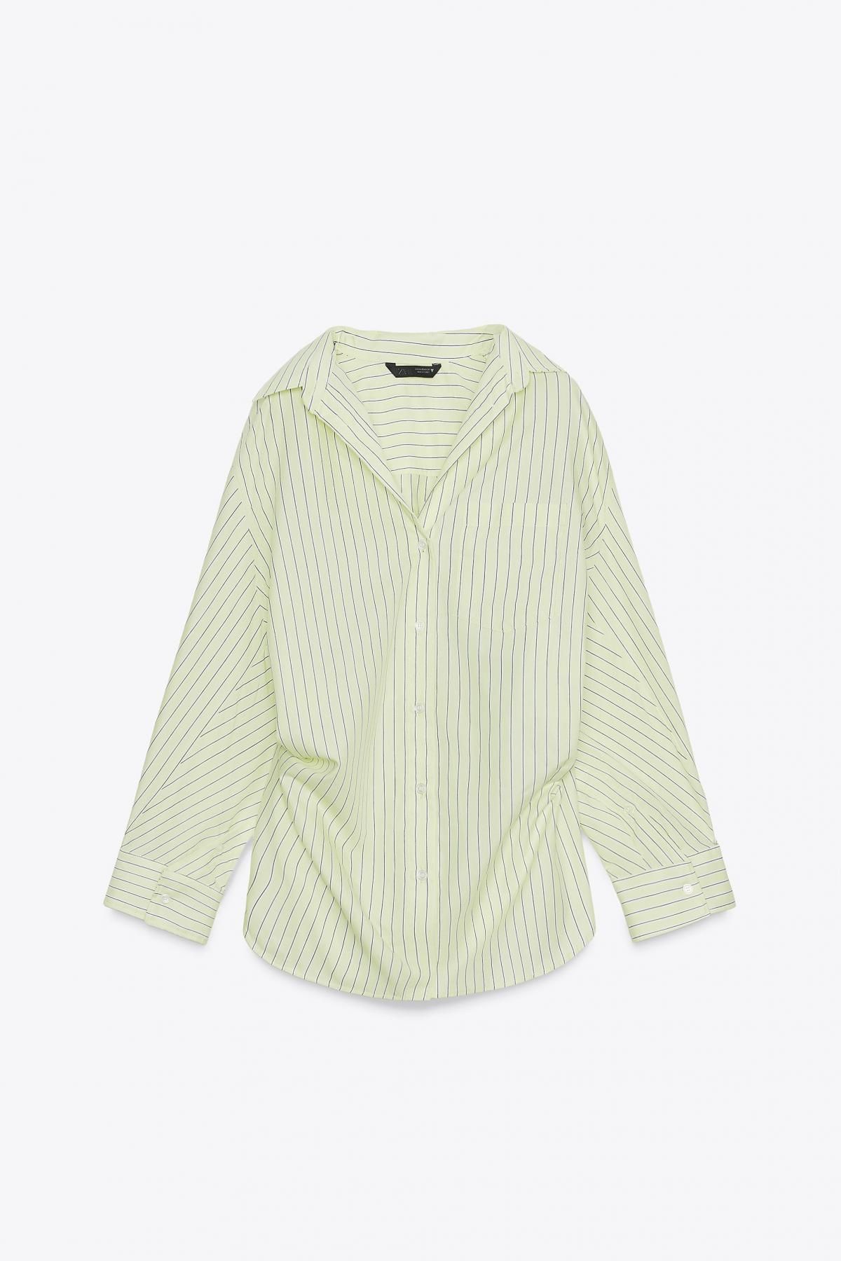 자라 오버사이즈 스트라이프 포플린 셔츠 3067/017 LIGHT LIME GREEN - 메인 이미지