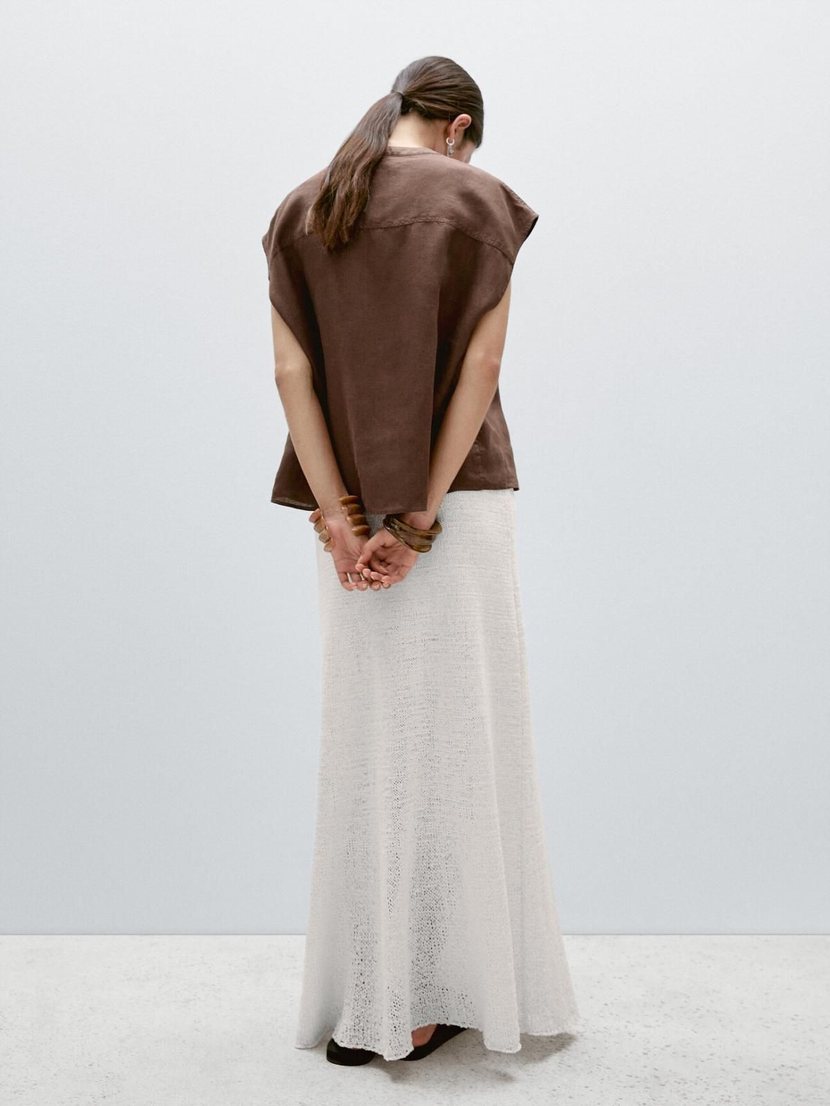 마시모두띠 스탠드카라 체스트 디테일 린넨 미니멀 베스트 5123/724 BROWN - 상세 이미지 5