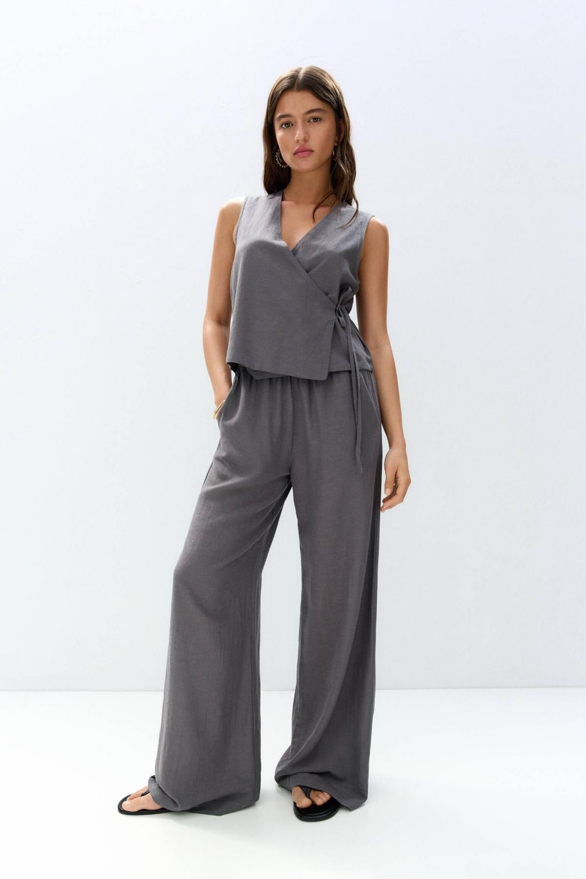 풀앤베어 내추럴 와이드핏 조거 팬츠 밴딩 린넨 블렌드 7675/312 GREY - 상세 이미지 3