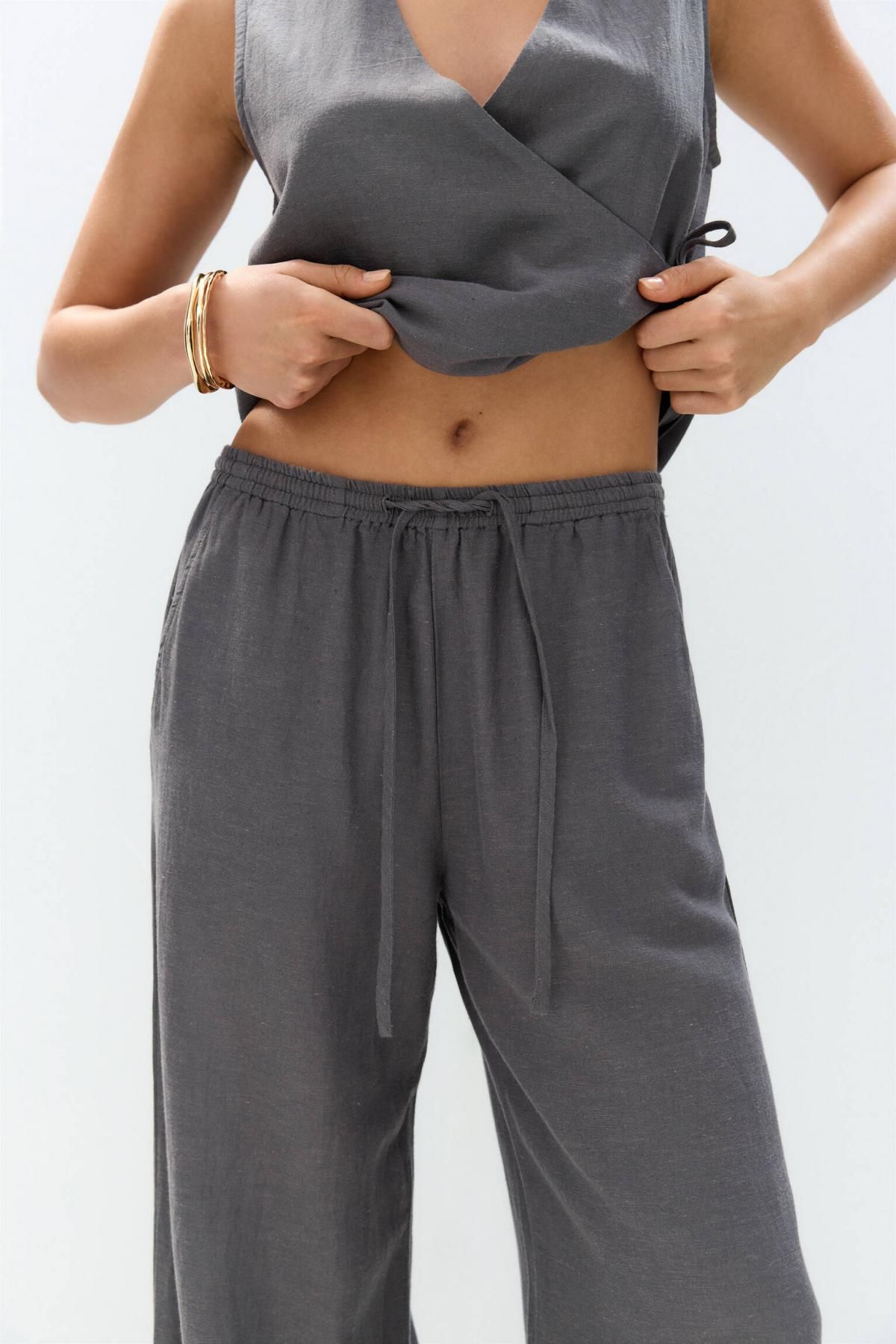 풀앤베어 내추럴 와이드핏 조거 팬츠 밴딩 린넨 블렌드 7675/312 GREY - 상세 이미지 5