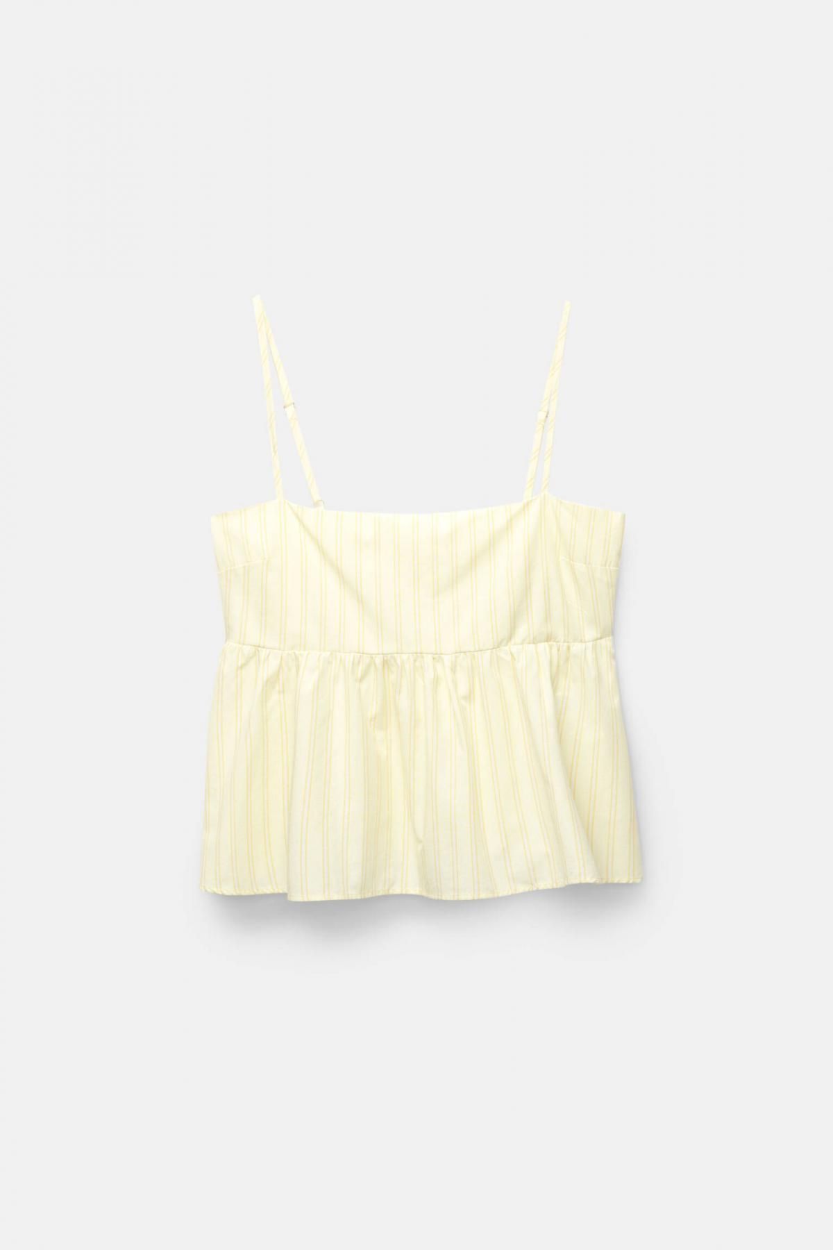 풀앤베어 스트라이프 포플린 스트랩 볼륨 탑 7472/358 PALE YELLOW - 메인 이미지