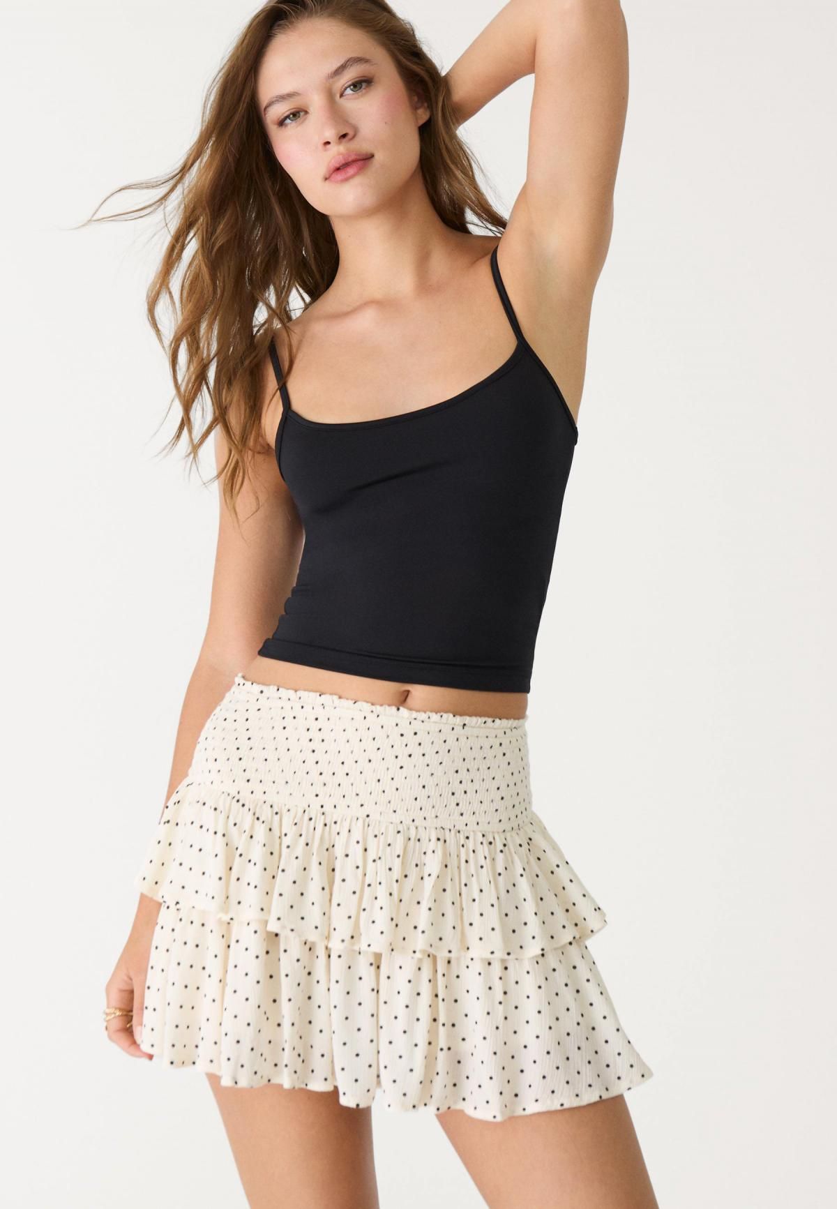 스트라디바리우스 플루이드 미드라이즈 스모크 밴딩 러플 미니 스커트 팬츠 7397/560 GREY DENIM WASH - 상세 이미지 5