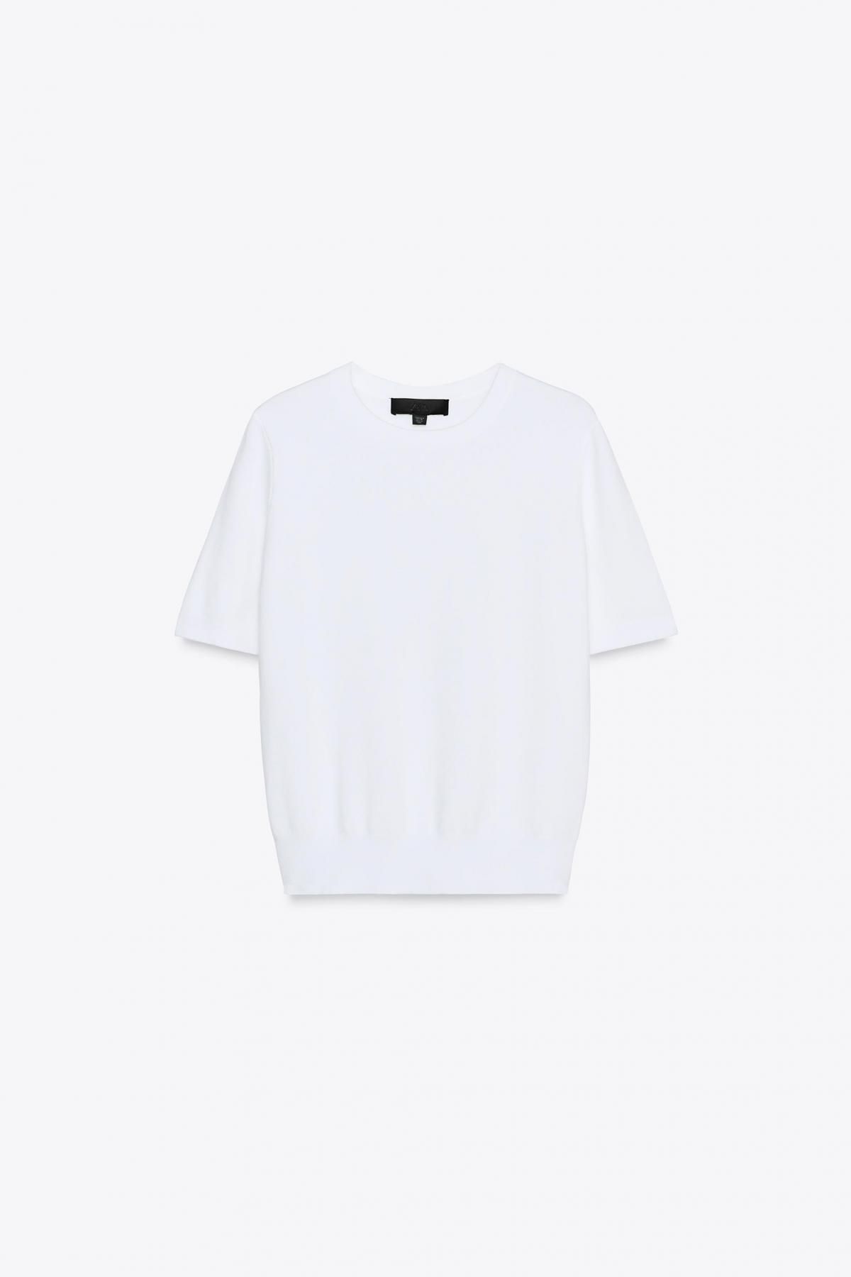 자라 미니멀 베이직 라운드넥 니트 반팔탑 8851/001 WHITE - 상품 이미지