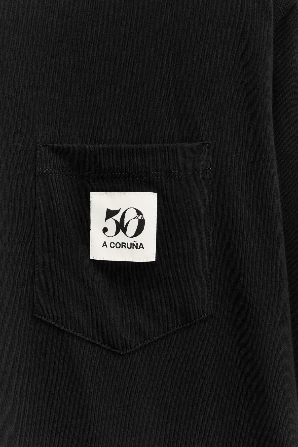 자라 50주년 포켓 패치 베이직 코튼 긴팔 티셔츠 0085/012 BLACK - 상세 이미지 3