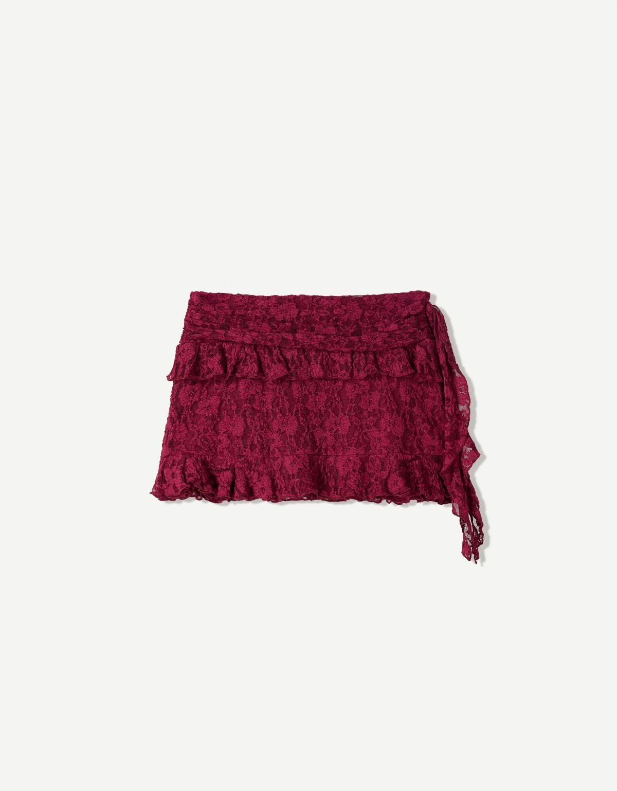 버쉬카 레이스 러플 미니 스커트 블론드 컬러 1049/187 MAROON - 상세 이미지 5