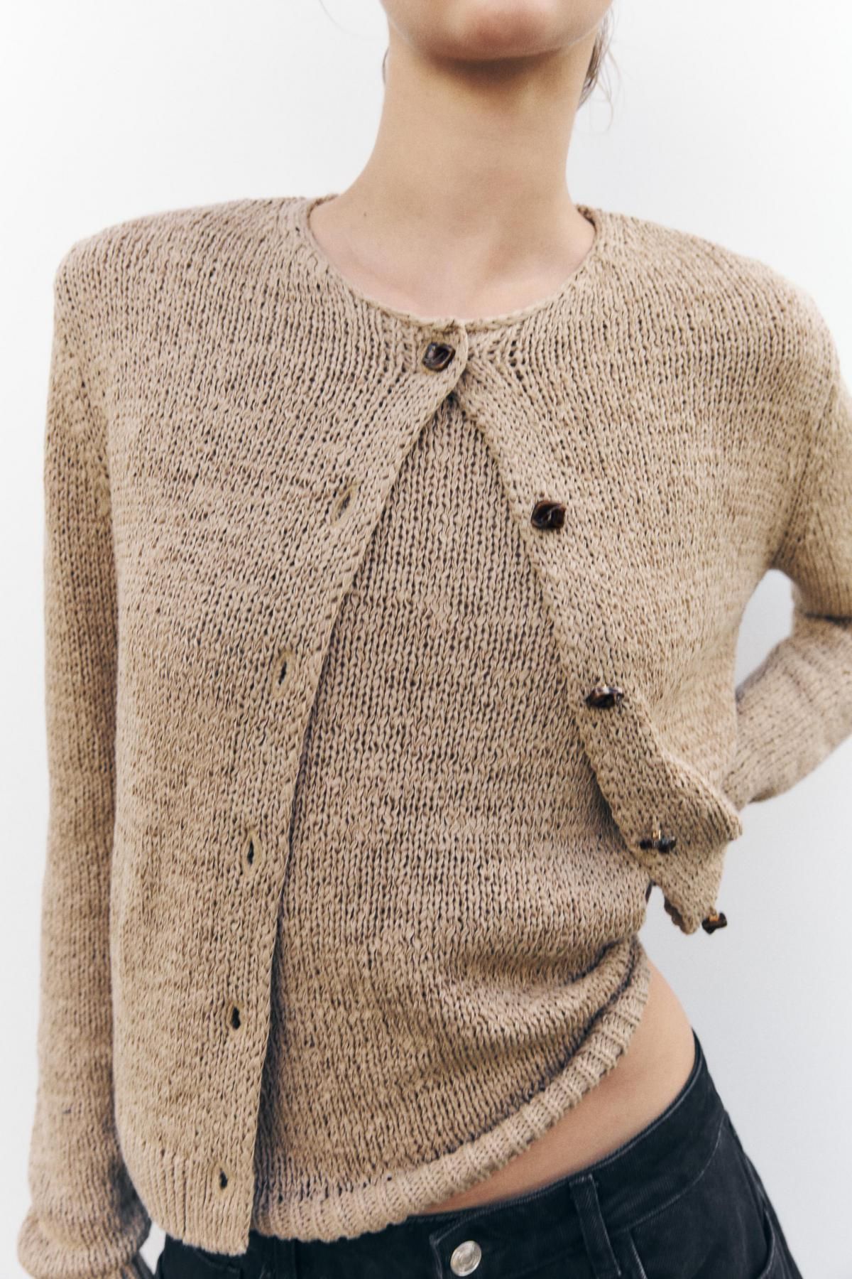자라 라운드넥 니트 카디건 2893/026 SAND/BROWN - 상세 이미지 2