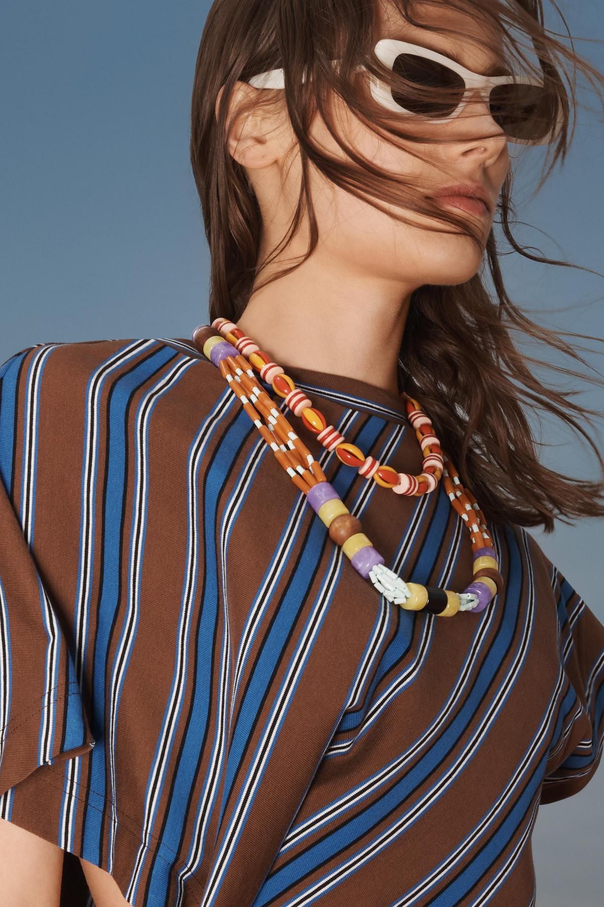 자라 스트라이프 미디 드레이프 원피스 6085/910 BROWN