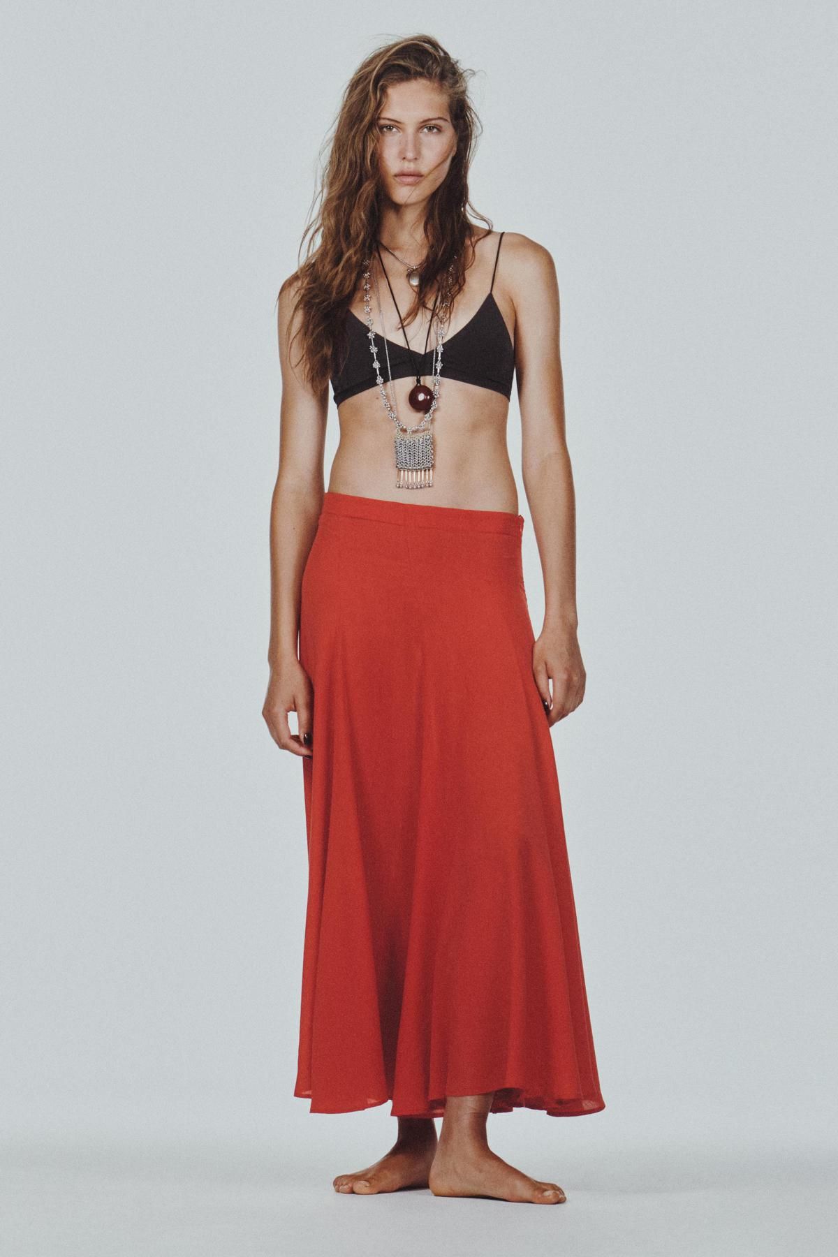 자라 라이오셀 레드 플레어 롱 스커트 4661/438 RED / CORAL - 상세 이미지 2