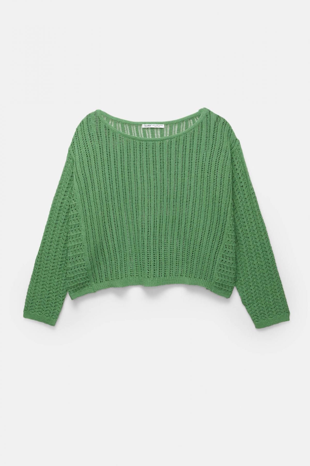 풀앤베어 오버사이즈 크로셰 패치워크 라운드넥 니트 7550/313 GREEN - 메인 이미지