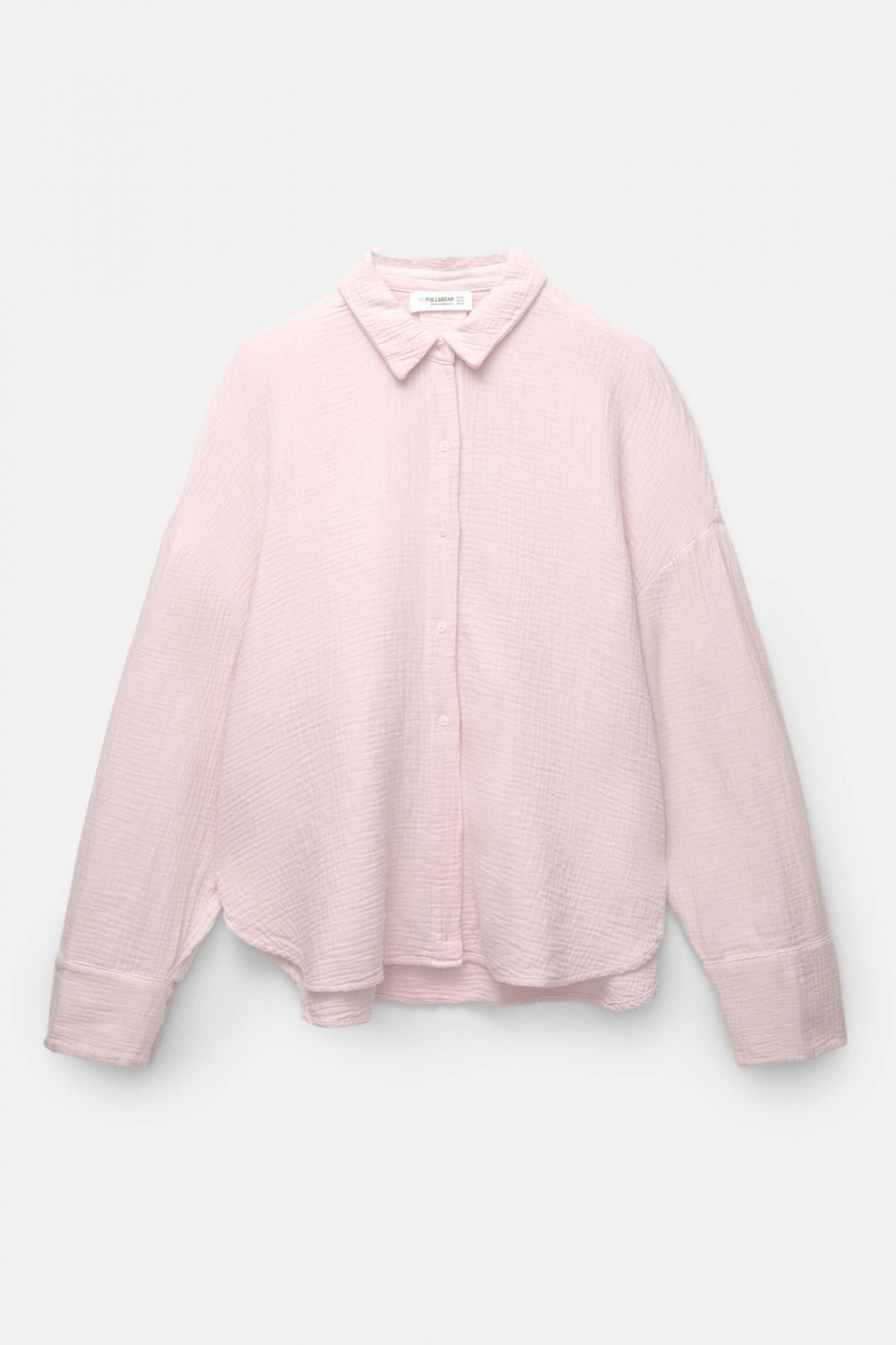 풀앤베어 오버사이즈 쉬폰 텍스처 코튼 셔츠 7472/360 PINK - 메인 이미지