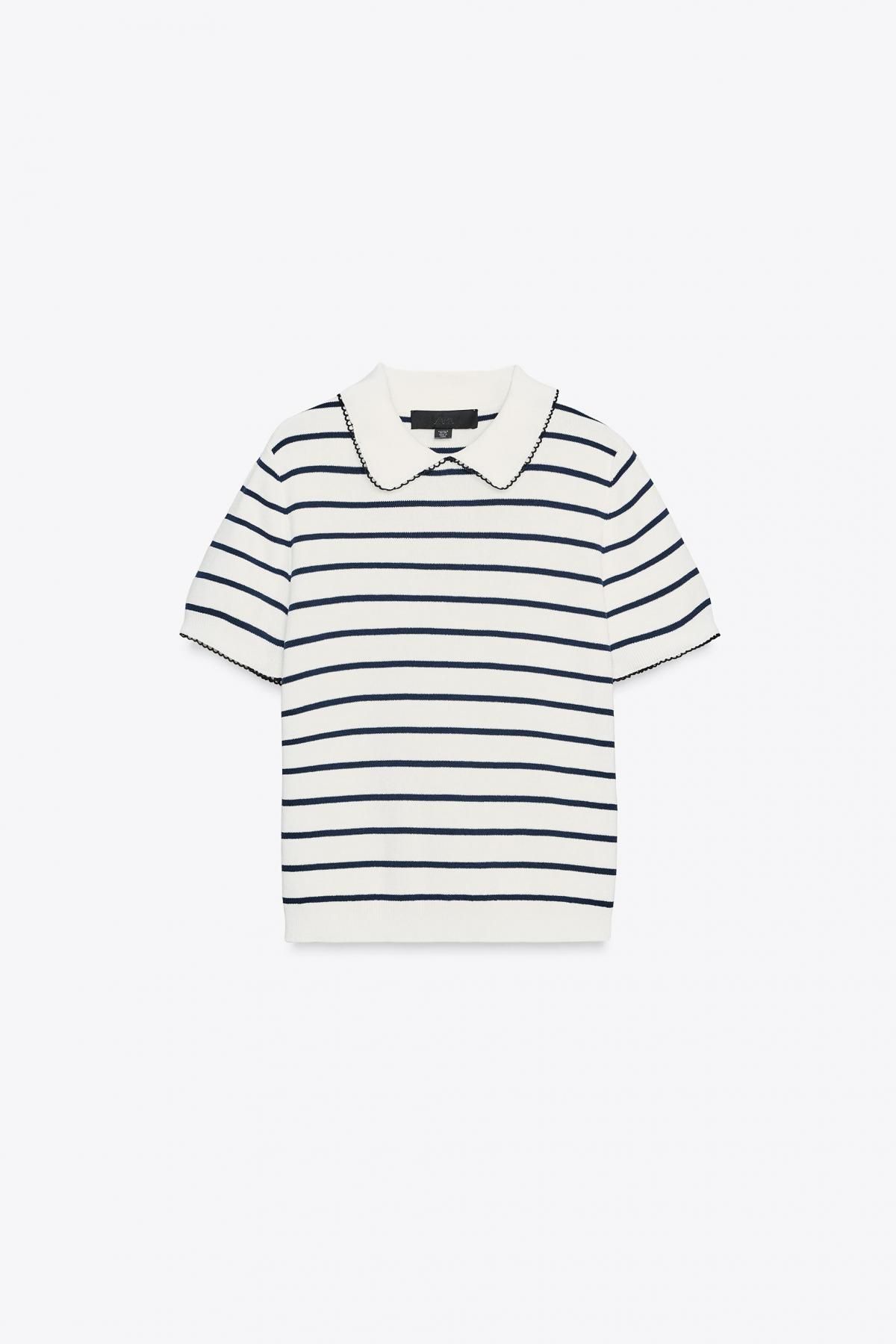자라 스트라이프 카라 라인 배색 니트 반팔 탑 2142/040 STRIPED - 메인 이미지