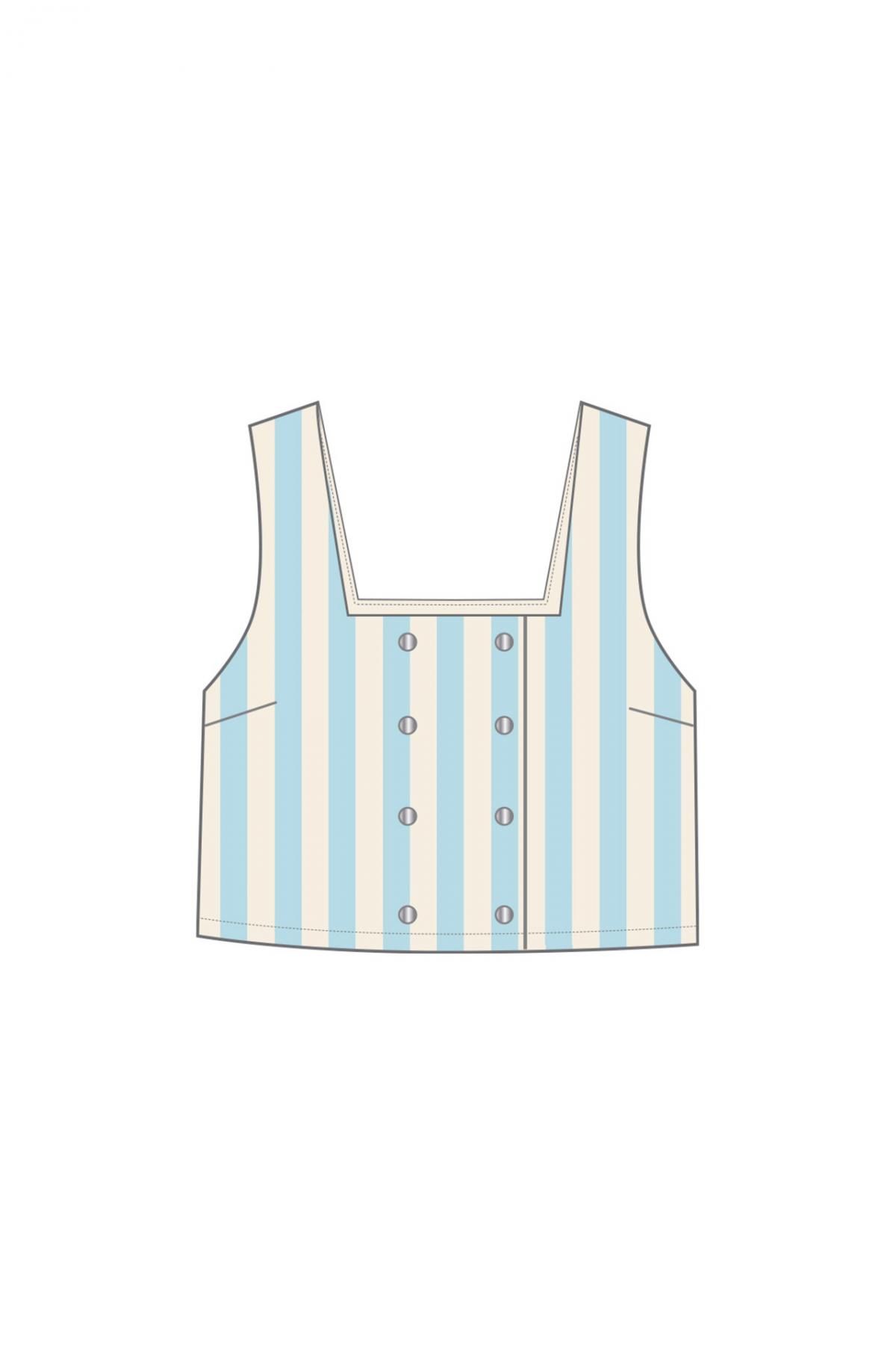 타이니코튼 스트라이프 크롭 버튼 민소매 탑 SS25-715R32 BLANCO ROTO/AZUL CELESTE - 상세 이미지 5