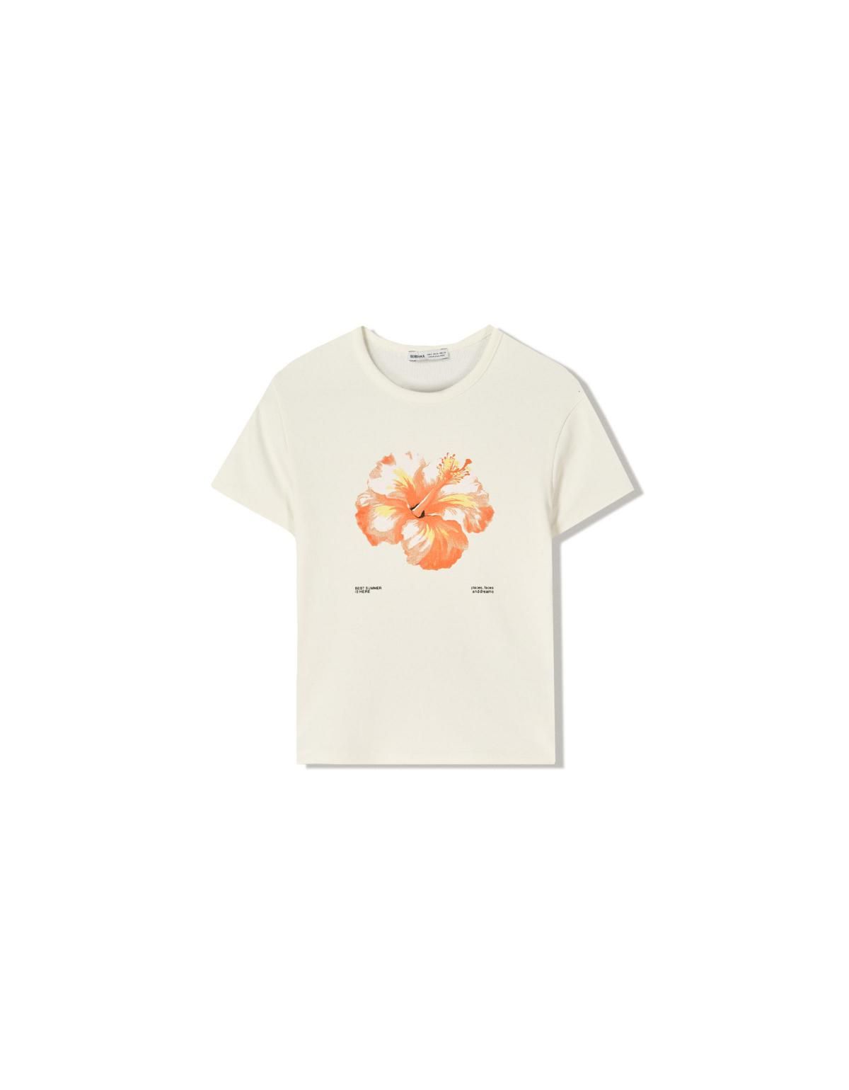버쉬카 플라워 프린트 아이보리 반팔 티셔츠 7591/152 CREAM - 상품 이미지