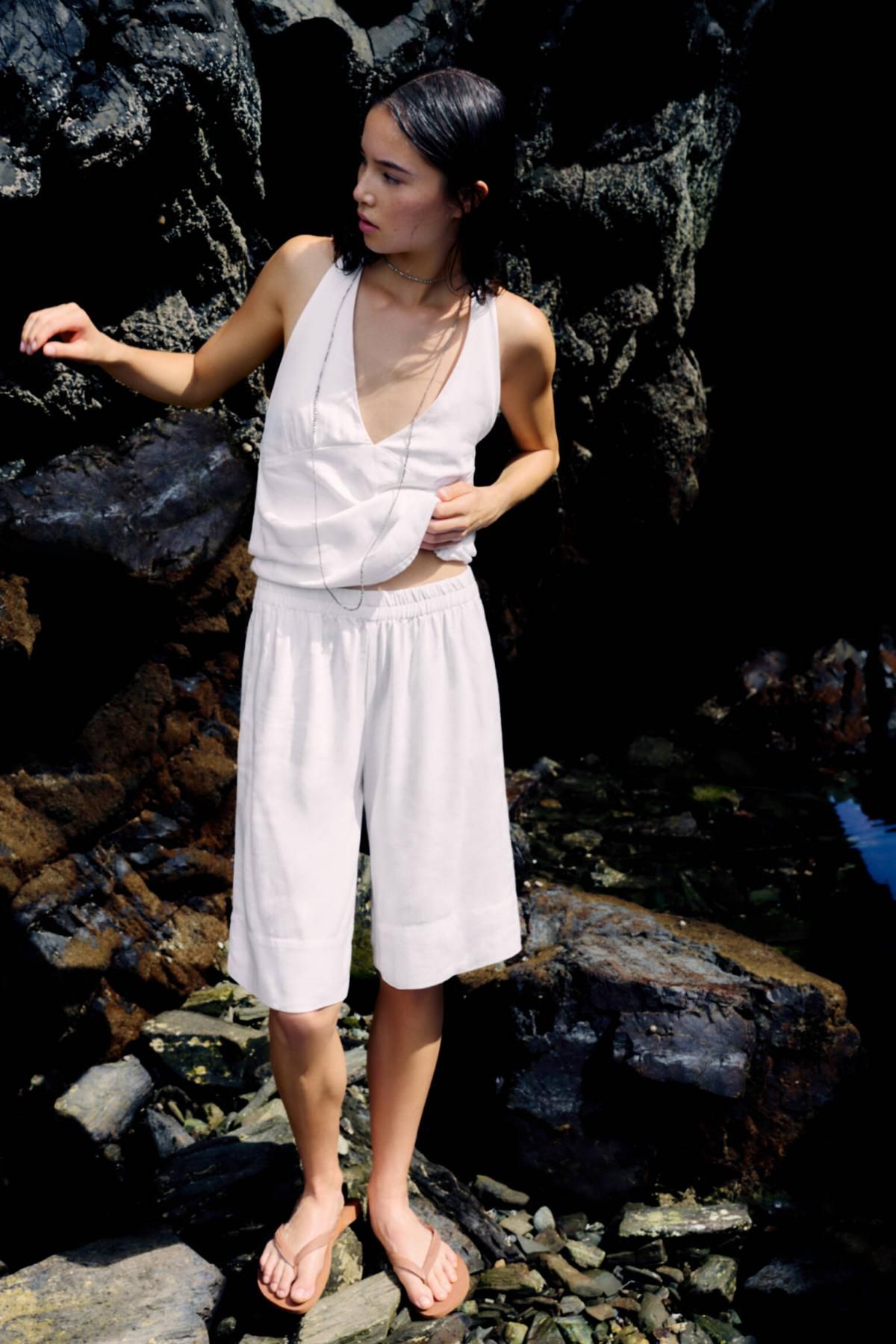 풀앤베어 린넨 와이드 밴딩 버뮤다 쇼츠 7696/342 WHITE - 상세 이미지 2