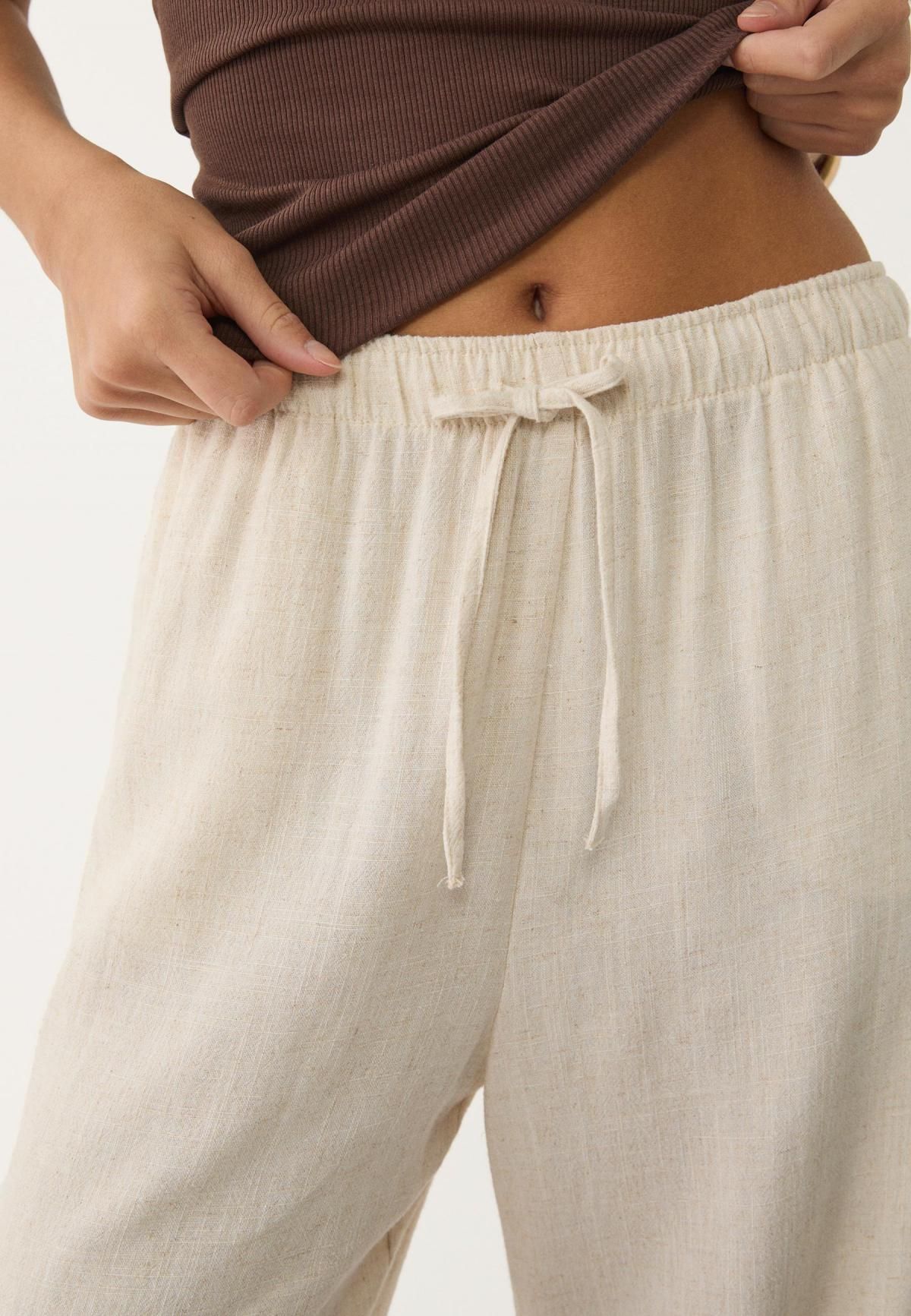 스트라디바리우스 와이드 린넨 블렌드 밴딩팬츠 1235/331 STONE - 상세 이미지 2