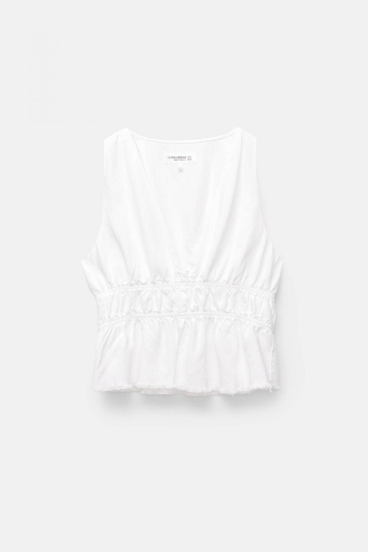 풀앤베어 러스틱 린넨 브이넥 민소매 블라우스 7472/344 WHITE - 상품 이미지
