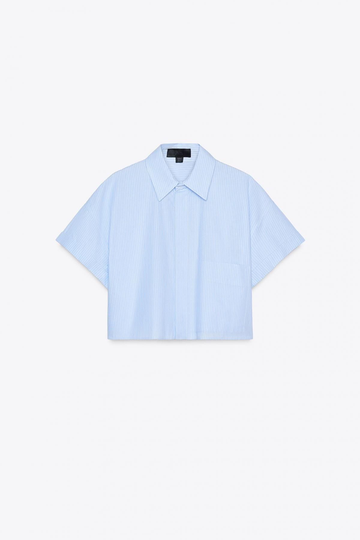 자라 테크니컬 포플린 크롭 반팔 셔츠 8009/831 WHITE / SKY BLUE - 메인 이미지