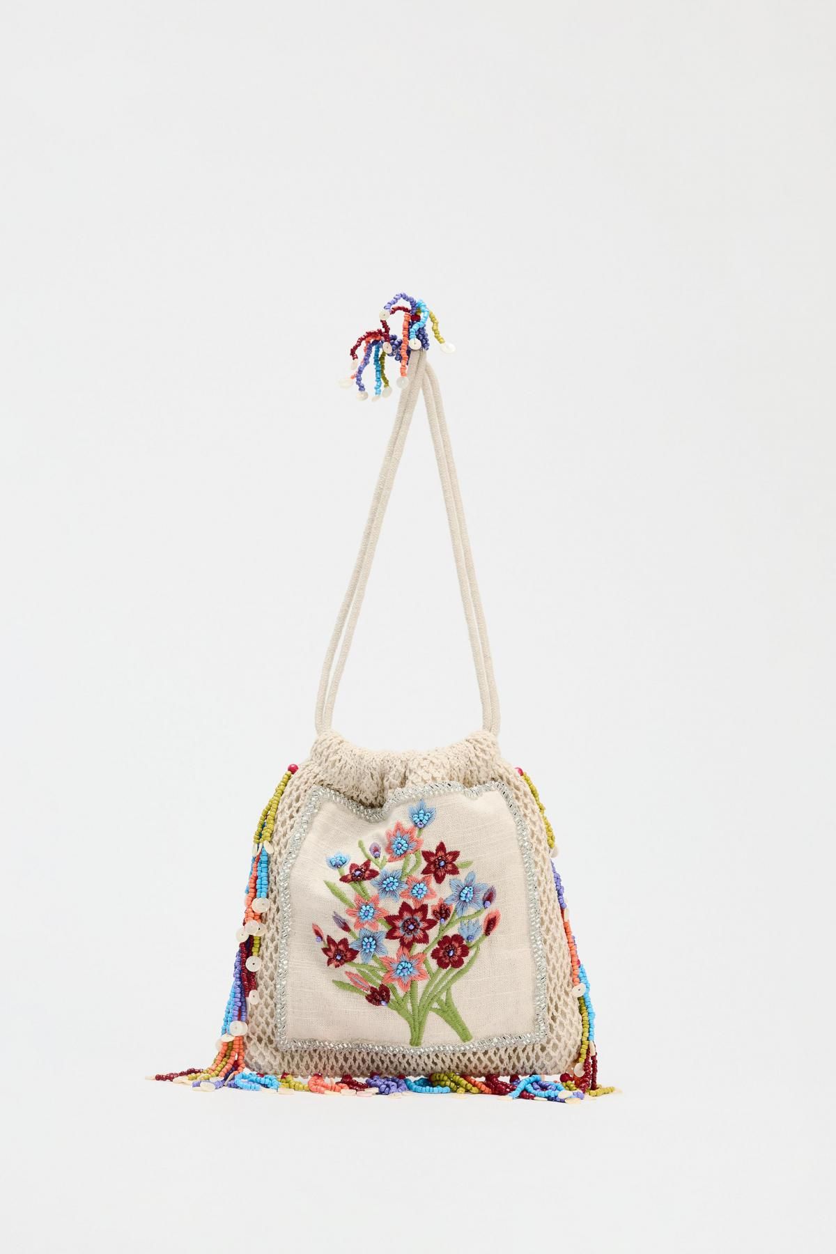 자라 플라워 자수 비즈 스트링 버킷백 6505/610 MULTICOLOURED - 메인 이미지